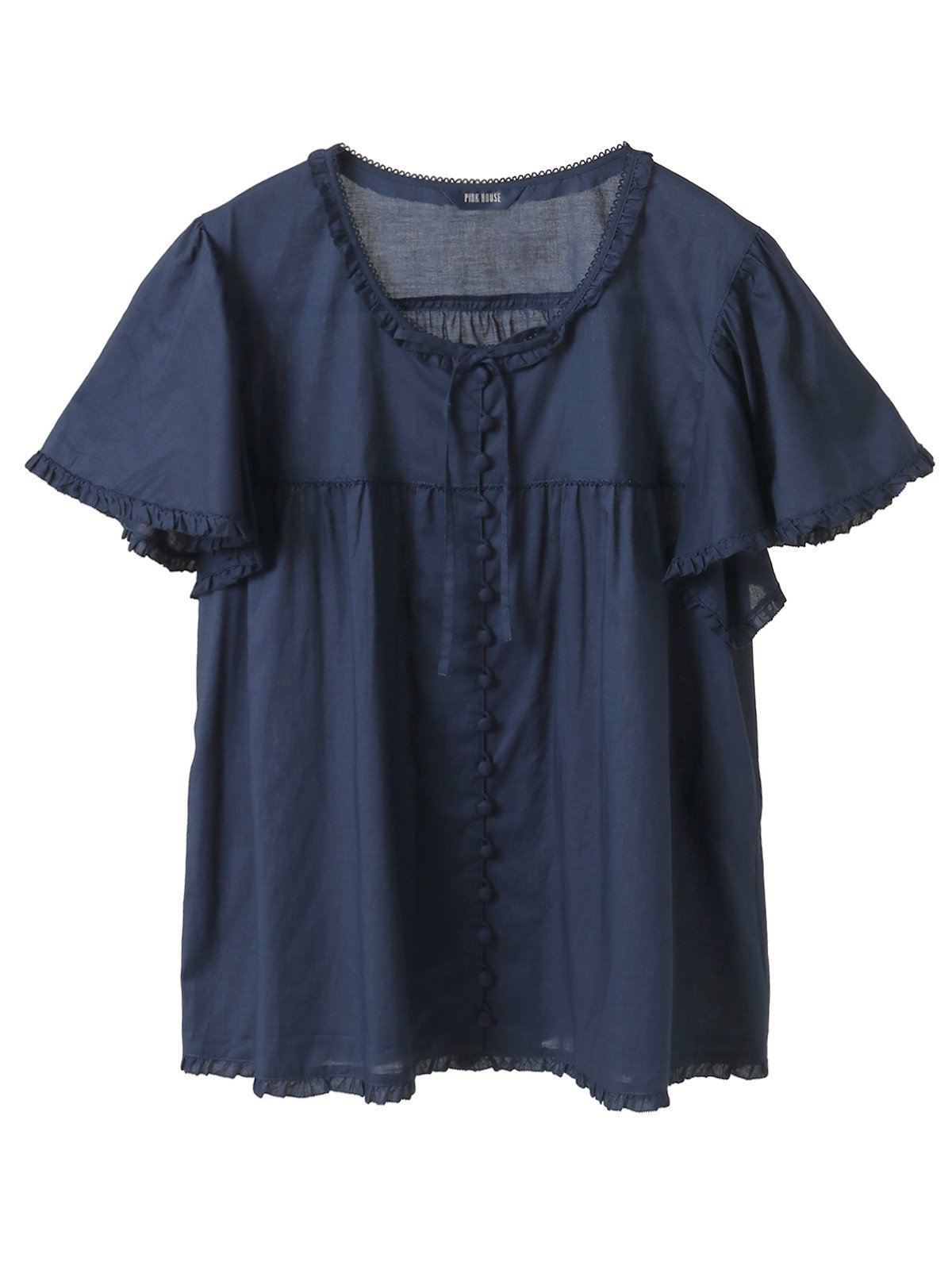 【ピンクハウス/PINK HOUSE】のローンブラウス インテリア・キッズ・メンズ・レディースファッション・服の通販 founy(ファニー) 　ファッション　Fashion　レディースファッション　WOMEN　トップス・カットソー　Tops/Tshirt　シャツ/ブラウス　Shirts/Blouses　シンプル　Simple　フリル　Frills　フレア　Flare　フロント　Front　リボン　Ribbon　ネイビー|ID: prp329100004552991 ipo3291000000032303171