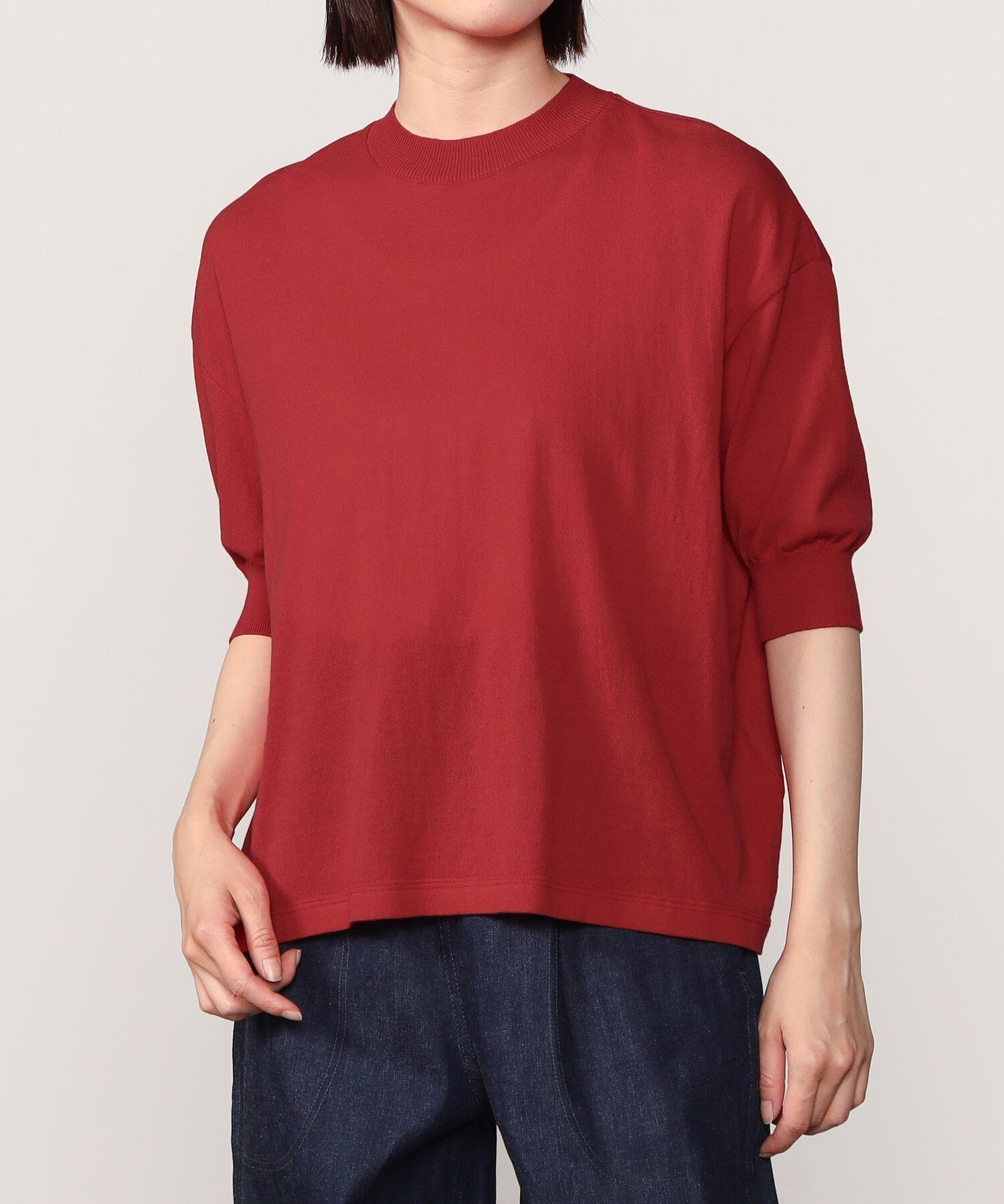 【ビショップ/Bshop】の別注 コットンニット半袖Tシャツ WOMEN インテリア・キッズ・メンズ・レディースファッション・服の通販 founy(ファニー) 　ファッション　Fashion　レディースファッション　Fashion for Women　トップス・カットソー　Cut & Sew Tops　ニット　Knit Tops & Sweaters　シャツ・ブラウス・オフィスカジュアル　Elegant Blouses & Button-Ups　ロングTシャツ・Tシャツ　Longline T-Shirts & Tees　コンパクト　Compact, Small Size　シンプル　Simple, Minimal　バランス　Balance, Style Balance　フィット　Fit, Slim Fit　別注　Limited Edition, Custom Order　半袖　Short Sleeve, Half Sleeve　RED|ID: prp329100004553090 ipo3291000000032753635