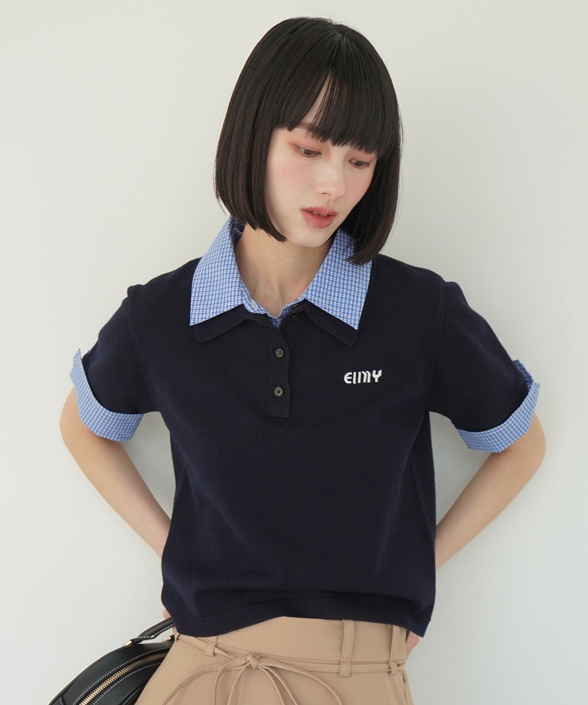 【エイミーイストワール/eimy istoire】のハーフスリーブダブルカラーニット インテリア・キッズ・メンズ・レディースファッション・服の通販 founy(ファニー) 　ファッション　Fashion　レディースファッション　WOMEN　トップス・カットソー　Tops/Tshirt　ニット　Knit Tops　シンプル　Simple　デニム　Denim　フィット　Fit　リラックス　Relax　エレガント 上品　Elegant　NAVY|ID: prp329100004553092 ipo3291000000032292853