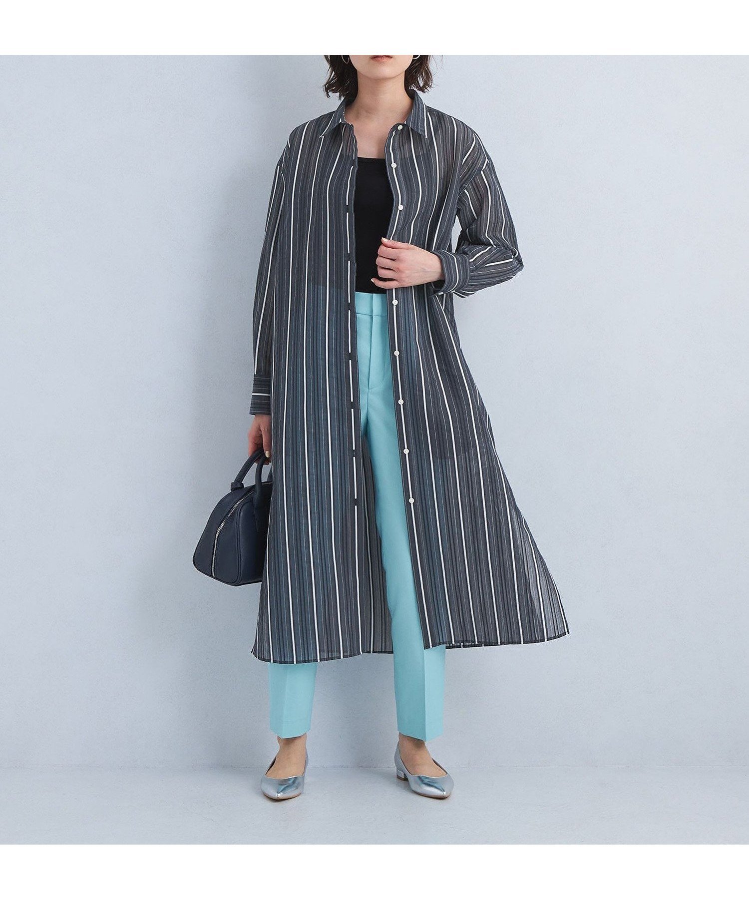 【その他のブランド/Other】のシアー ストライプ シャツ ワンピース インテリア・キッズ・メンズ・レディースファッション・服の通販 founy(ファニー) 　ファッション　Fashion　レディースファッション　WOMEN　ワンピース　Dress　シャツワンピース　Shirt Dresses　おすすめ　Recommend　シアー　Sheer　ストライプ　Stripe　デニム　Denim　フロント　Front　夏　Summer　春　Spring　羽織　Haori　NAVY|ID: prp329100004554092 ipo3291000000032187486
