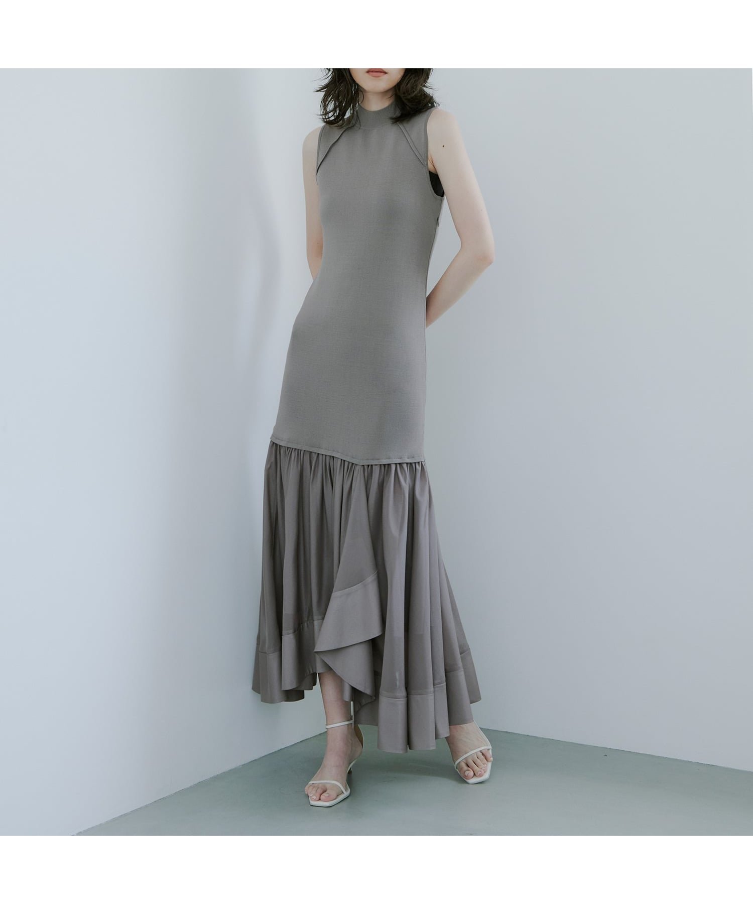 【アニュアンス/anuans】のカスケードニットドッキングワンピース 人気、トレンドファッション・服の通販 founy(ファニー) 　ファッション　Fashion　レディースファッション　Fashion for Women　ワンピース　Dresses　サテン　Satin, Glossy Fabric　エレガント 上品　Elegant　 other-1|ID: prp329100004554189 ipo3291000000033863386
