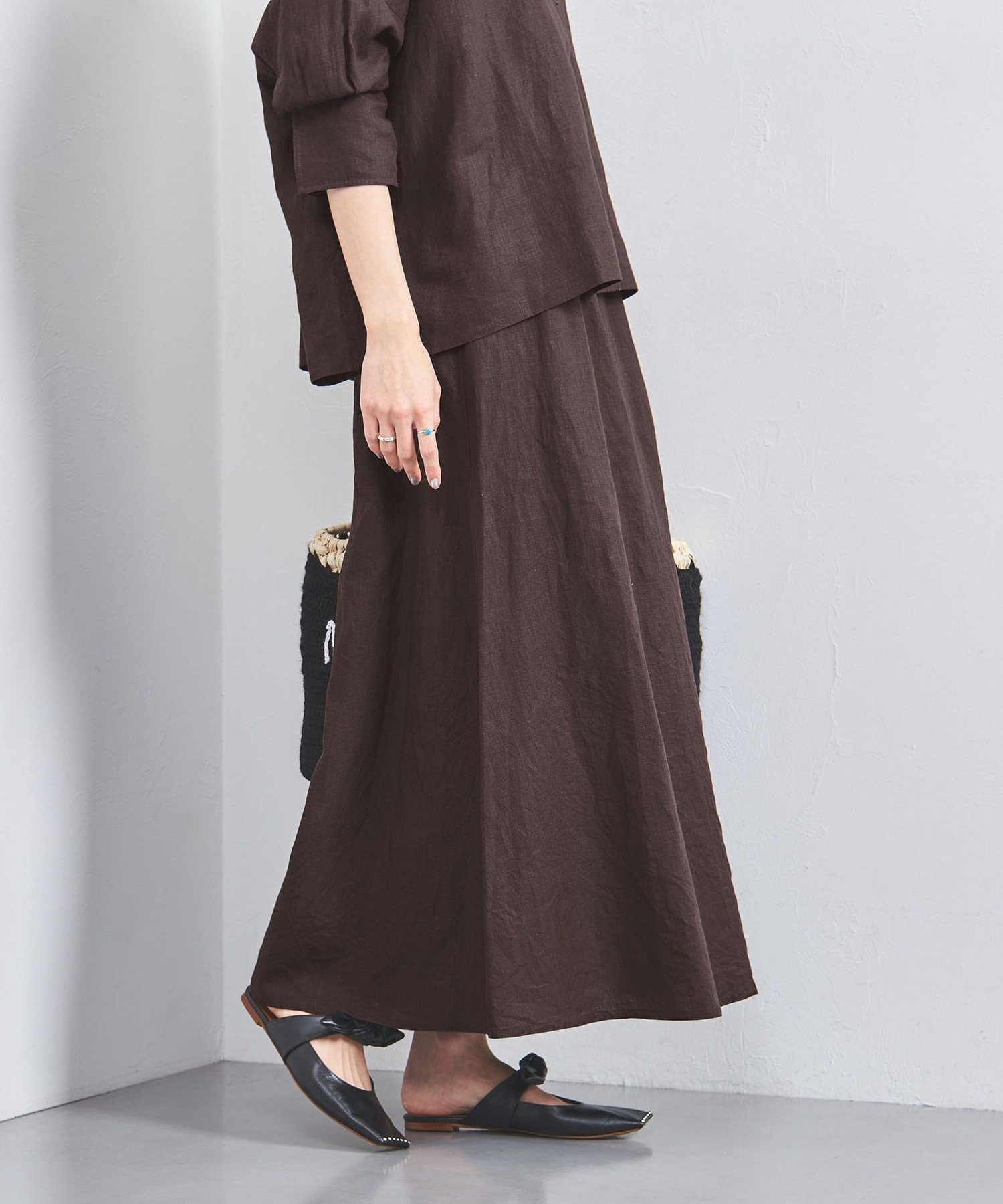 【ユナイテッドアローズ/UNITED ARROWS】のリネン フレア マキシスカート インテリア・キッズ・メンズ・レディースファッション・服の通販 founy(ファニー) 　ファッション　Fashion　レディースファッション　Ladies' Fashion Online　スカート　Skirt　コンパクト　Compact　サンダル　Sandals　シューズ　Shoes　シンプル　Simple　ジャケット　Jacket　スニーカー　Sneakers　スピンドル　Spindle　チェック　Check　バランス　Balance　ビッグ　Big　フラット　Flat　フレア　Flare　マキシ　Maxi　リネン　Linen　DK.BROWN|ID: prp329100004554312 ipo3291000000032611993