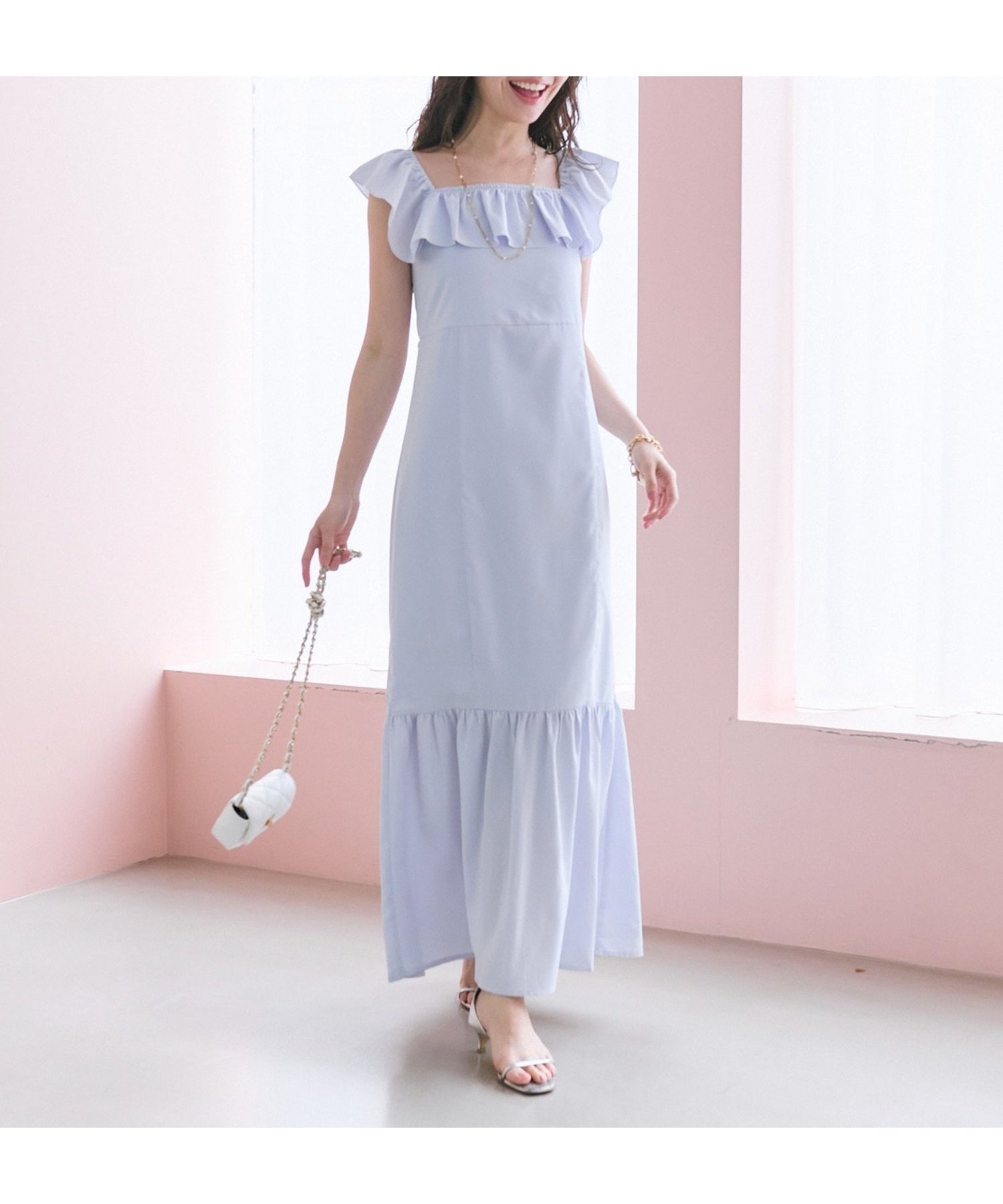 【ラブティックボンボン/La boutique BonBon】の【人気スタッフmiki監修・3サイズ展開あり】フリルトリムマーメイドワンピース インテリア・キッズ・メンズ・レディースファッション・服の通販 founy(ファニー) 　ファッション　Fashion　レディースファッション　Ladies' Fashion Online　ワンピース　Dress　オフショル　Off Shoulder　ドット　Dot　フリル　Frills　プリント　Print　リボン　Ribbon　人気　Popularity　無地　Plain Color　サックスブルー|ID: prp329100004554320 ipo3291000000032698225