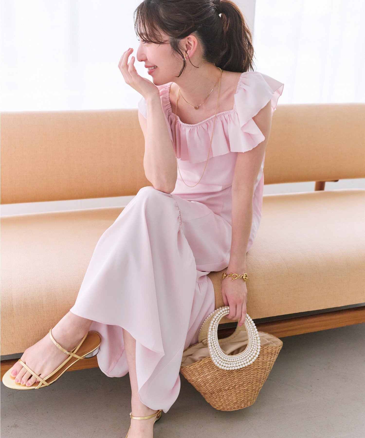 【ラブティックボンボン/La boutique BonBon】の【人気スタッフmiki監修・3サイズ展開あり】フリルトリムマーメイドワンピース インテリア・キッズ・メンズ・レディースファッション・服の通販 founy(ファニー) 　ファッション　Fashion　レディースファッション　Ladies' Fashion Online　ワンピース　Dress　オフショル　Off Shoulder　ドット　Dot　フリル　Frills　プリント　Print　リボン　Ribbon　人気　Popularity　無地　Plain Color　ピンク|ID: prp329100004554320 ipo3291000000032698227