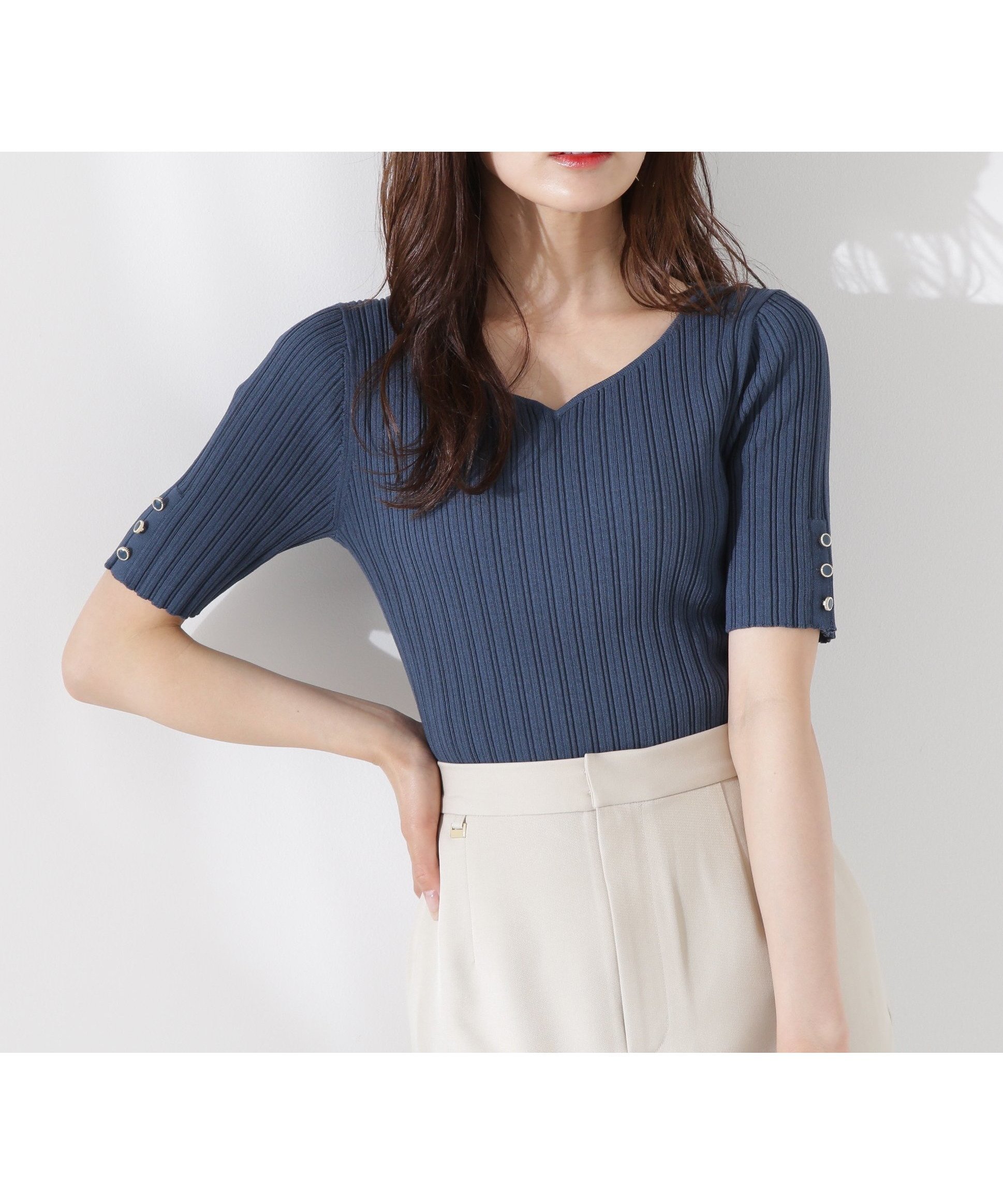 【プロポーション ボディドレッシング/PROPORTION BODY DRESSING】のハートネック半袖リブニット インテリア・キッズ・メンズ・レディースファッション・服の通販 founy(ファニー) 　ファッション　Fashion　レディースファッション　Fashion for Women　トップス・カットソー　Cut & Sew Tops　ニット　Knit Tops & Sweaters　シンプル　Simple, Minimal　リブニット　Rib Knit, Ribbed Knit　半袖　Short Sleeve, Half Sleeve　ディープグリーン|ID: prp329100004554386 ipo3291000000032750696