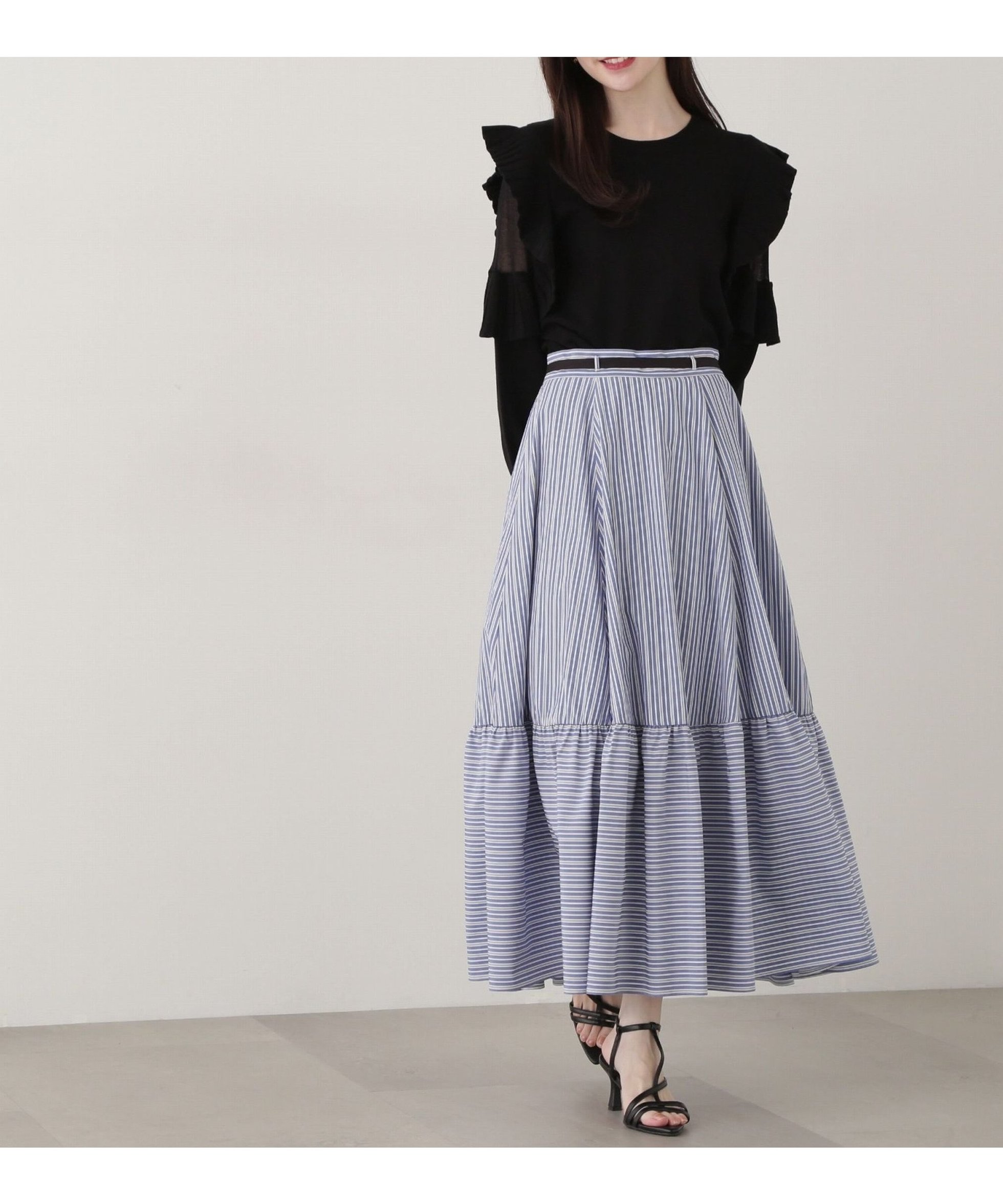 【プロポーション ボディドレッシング/PROPORTION BODY DRESSING】のリボン付きストライプスカート インテリア・キッズ・メンズ・レディースファッション・服の通販 founy(ファニー) 　ファッション　Fashion　レディースファッション　WOMEN　スカート　Skirt　ストライプ　Stripe　リボン　Ribbon　春　Spring　ブルー|ID: prp329100004554410 ipo3291000000032395554