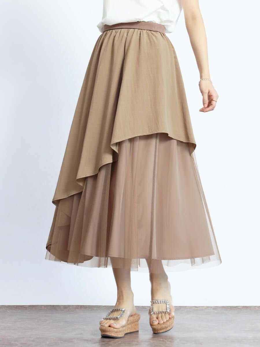 【ヴァン/Vin】のランダムヘムフレアスカート 人気、トレンドファッション・服の通販 founy(ファニー) 　ファッション　Fashion　レディースファッション　Fashion for Women　スカート　Skirts　Aライン・フレアスカート　A-Line & Flared Skirts　アシンメトリー　Asymmetrical Style　シンプル　Simple, Minimal　チュール　Tulip, Tulip Motif　フレア　Flare, Flared　ヘムライン　Hemline, Bottom Cut　エレガント 上品　Elegant　 other-1|ID: prp329100004554450 ipo3291000000032656121