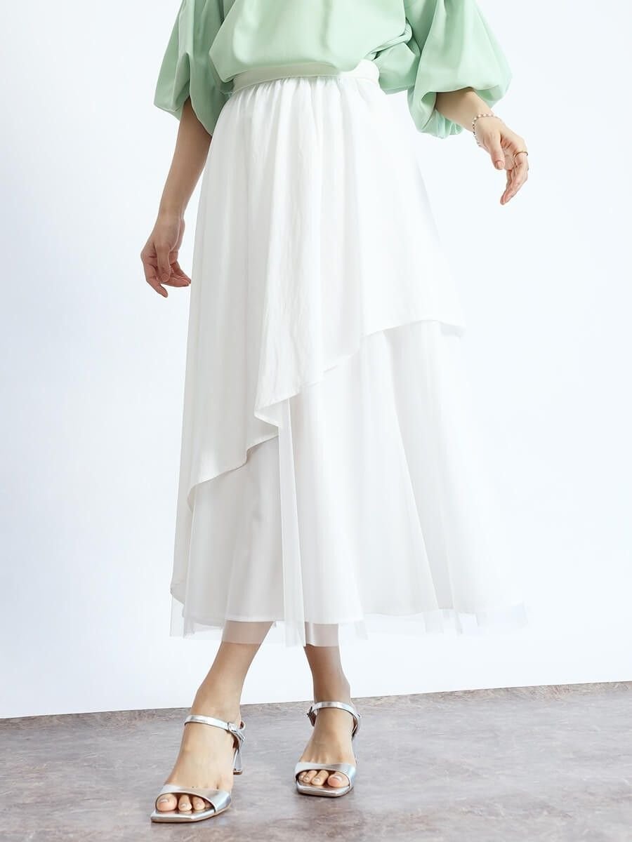 【ヴァン/Vin】のランダムヘムフレアスカート インテリア・キッズ・メンズ・レディースファッション・服の通販 founy(ファニー) 　ファッション　Fashion　レディースファッション　Fashion for Women　スカート　Skirts　Aライン・フレアスカート　A-Line & Flared Skirts　アシンメトリー　Asymmetrical Style　シンプル　Simple, Minimal　チュール　Tulip, Tulip Motif　フレア　Flare, Flared　ヘムライン　Hemline, Bottom Cut　エレガント 上品　Elegant　オフホワイト|ID: prp329100004554450 ipo3291000000032656124