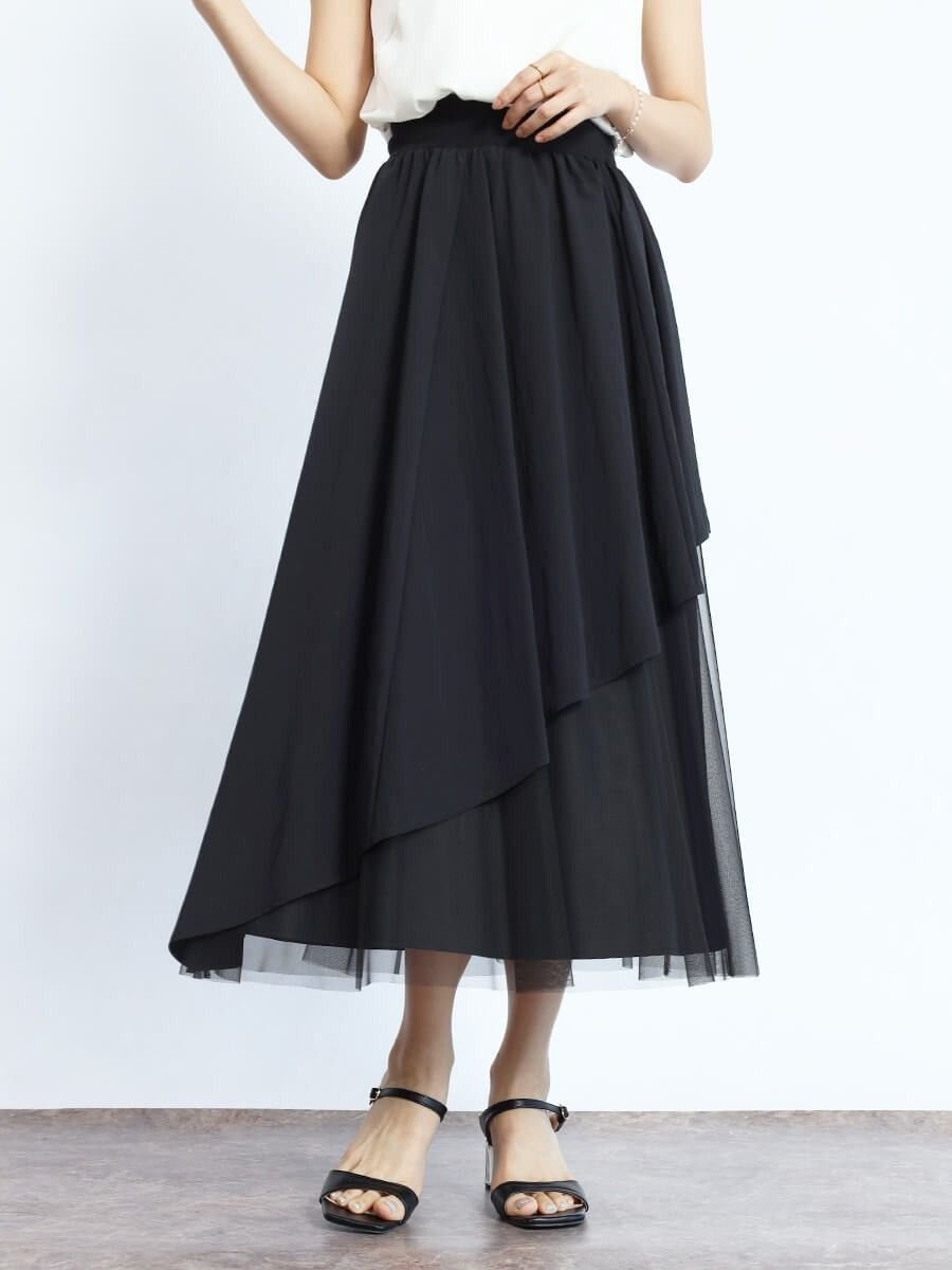 【ヴァン/Vin】のランダムヘムフレアスカート インテリア・キッズ・メンズ・レディースファッション・服の通販 founy(ファニー) 　ファッション　Fashion　レディースファッション　Fashion for Women　スカート　Skirts　Aライン・フレアスカート　A-Line & Flared Skirts　アシンメトリー　Asymmetrical Style　シンプル　Simple, Minimal　チュール　Tulip, Tulip Motif　フレア　Flare, Flared　ヘムライン　Hemline, Bottom Cut　エレガント 上品　Elegant　ブラック|ID: prp329100004554450 ipo3291000000032656125