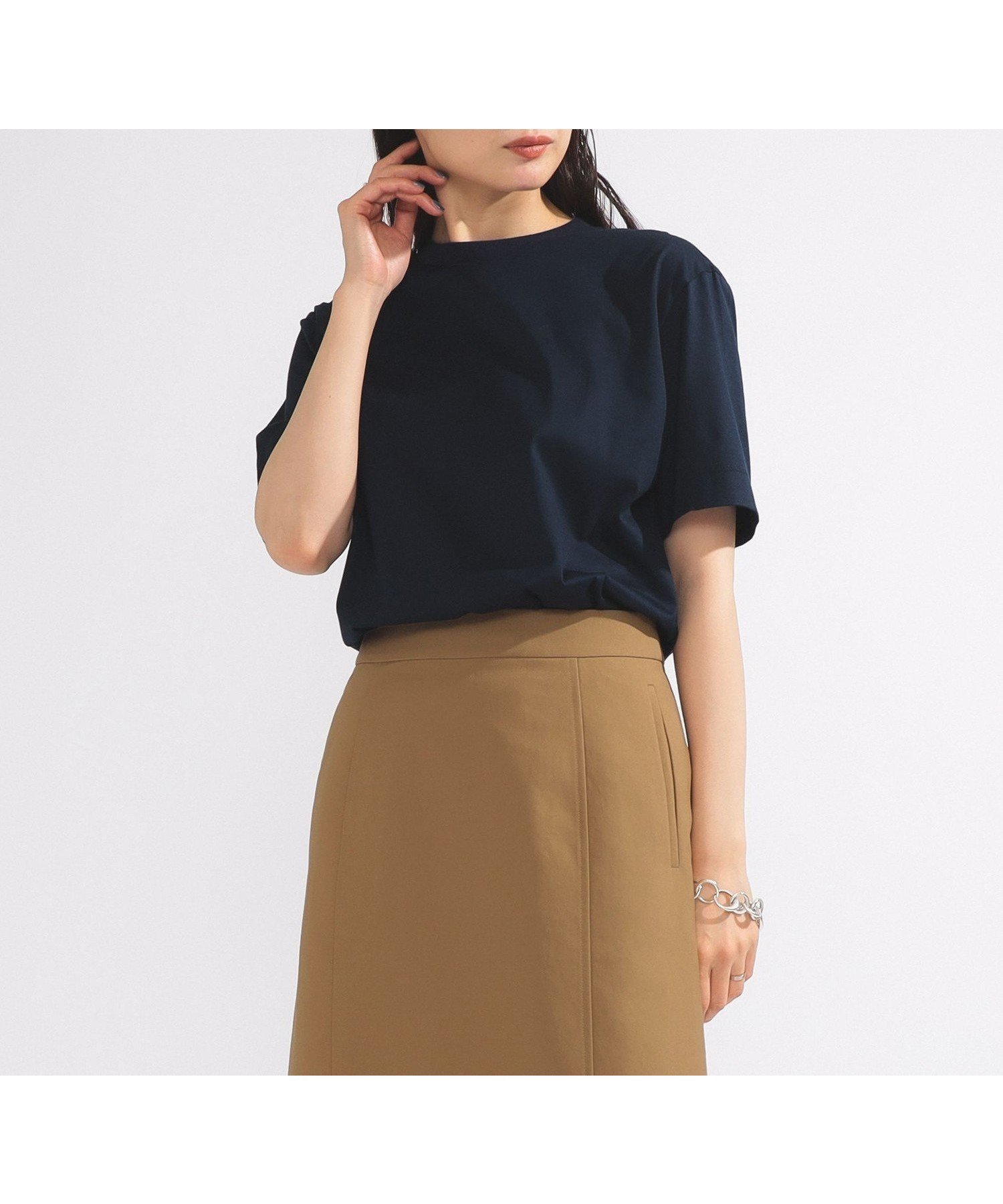 【デミルクス ビームス/Demi-Luxe BEAMS】のSLOANE / コットン天竺 Tシャツ インテリア・キッズ・メンズ・レディースファッション・服の通販 founy(ファニー) 　ファッション　Fashion　レディースファッション　Fashion for Women　トップス・カットソー　Cut & Sew Tops　シャツ・ブラウス・オフィスカジュアル　Elegant Blouses & Button-Ups　ロングTシャツ・Tシャツ　Longline T-Shirts & Tees　インナー　Innerwear　シンプル　Simple, Minimal　ジャケット　Jacket, Outerwear　フィット　Fit, Slim Fit　ベーシック　Basic, Essential　エレガント 上品　Elegant　夏　Summer　NAVY|ID: prp329100004554550 ipo3291000000033119242