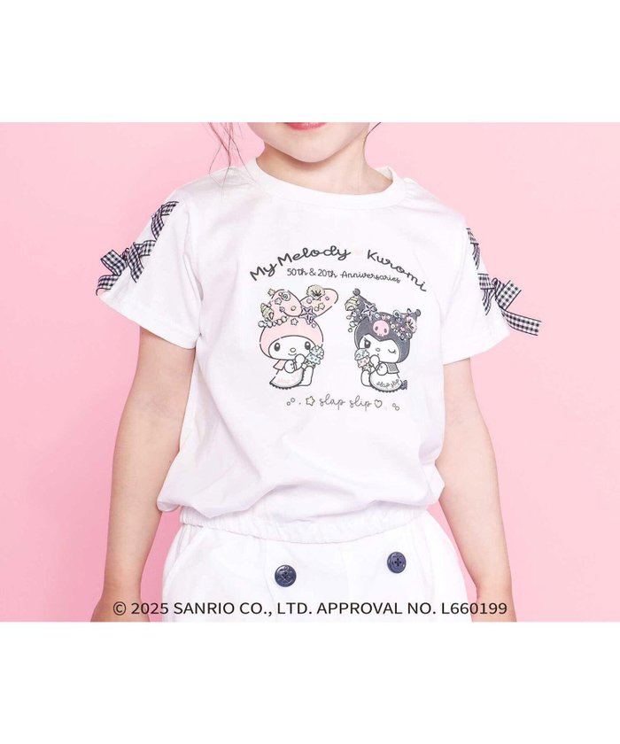 【その他のブランド/Other】の【マイメロディ クロミ*SLAPSLIP】キャラクタープリント編み上げリボンスリーブTシャツ(90~130cm) インテリア・キッズ・メンズ・レディースファッション・服の通販 founy(ファニー) https://founy.com/ ファッション Fashion キッズファッション Fashion for Kids 春 Spring キャラクター Character, Licensed Characters ギャザー Gathered, Ruffled スリーブ Sleeve, Long Sleeve / Short Sleeve チュニック Tunic, Long Top パープル Purple, Violet フォルム Silhouette, Form フレア Flare, Flared フロント Front, Front Design プリント Print, Printed Pattern ポロシャツ Polo Shirt, Collared Tee 半袖 Short Sleeve, Half Sleeve ランダム Random, Irregular リボン Ribbon, Bow レース Lace, Lace Fabric S/S・春夏 SS, Spring/Summer, Warm Season 夏 Summer |ID: prp329100004554592 ipo3291000000032985227