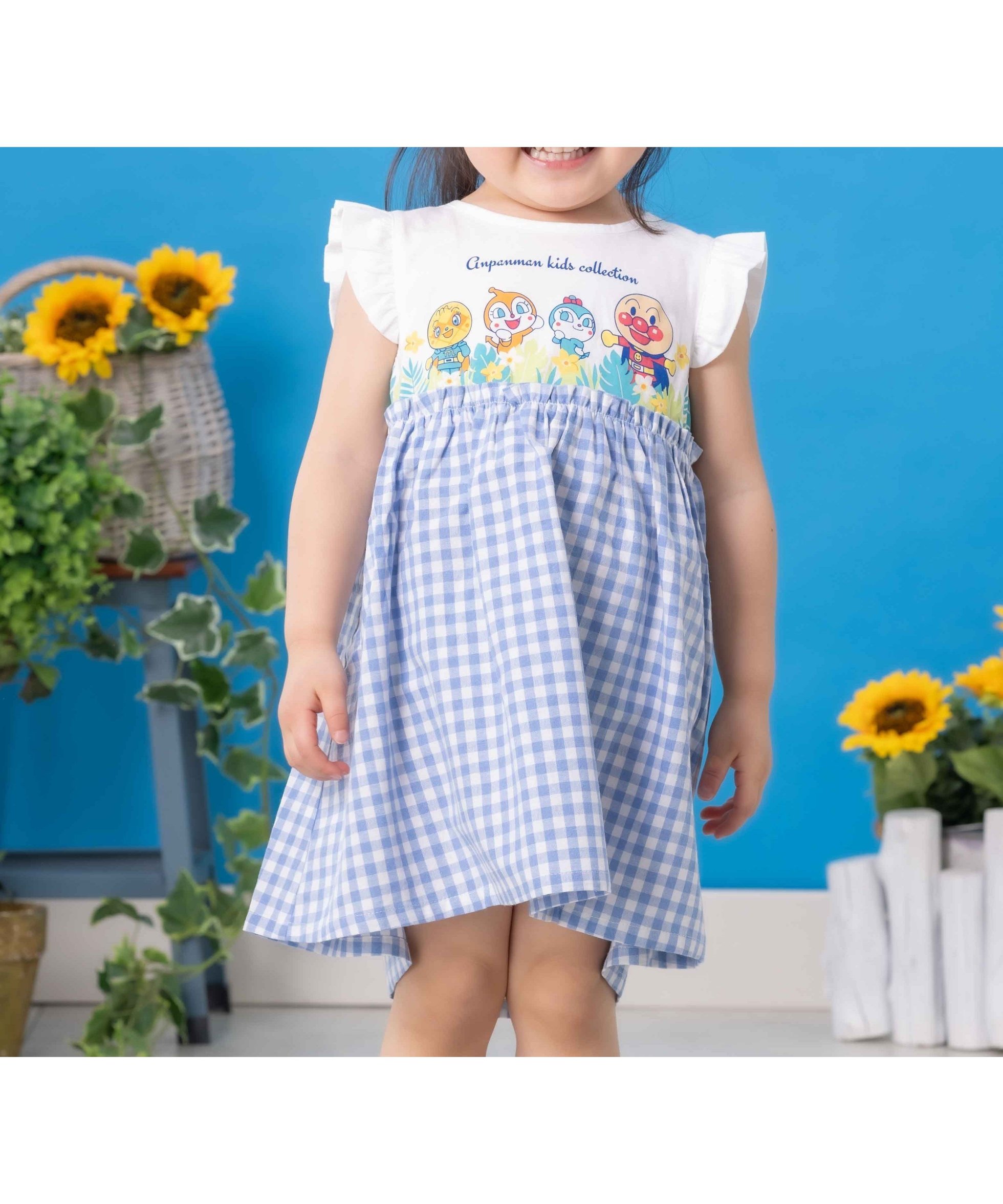 【アンパンマンキッズコレクション/ANPANMAN KIDS COLLECTION / KIDS】のAPKC/ギンガムチェック切替ワンピース インテリア・キッズ・メンズ・レディースファッション・服の通販 founy(ファニー) 　ファッション　Fashion　キッズファッション　Fashion for Kids　ワンピース　Dresses　キャラクター　Character, Licensed Characters　ギンガム　Gingham, Gingham Fabric　コレクション　Collection, Seasonal Line　切替　Switching, Contrast Panel　チェック　Check, Plaid, Tartan　フロント　Front, Front Design　プリント　Print, Printed Pattern　ベビー　Baby, Babywear　ボーイズ　Boyish, Boy Style　メンズ　Men's, Menswear　ギフト プレゼント　Gift / Present　サックスブルー|ID: prp329100004554656 ipo3291000000032710027