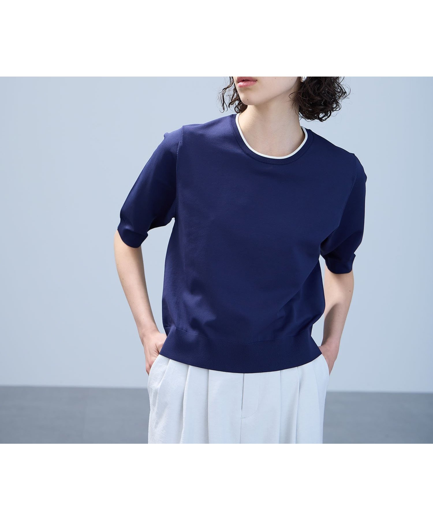 【ノーク/N.O.R.C】のハーフスリーブニット【BEAUTY AIRY】 インテリア・キッズ・メンズ・レディースファッション・服の通販 founy(ファニー) 　ファッション　Fashion　レディースファッション　WOMEN　トップス・カットソー　Tops/Tshirt　ニット　Knit Tops　コンパクト　Compact　ネイビー|ID: prp329100004554684 ipo3291000000032191162
