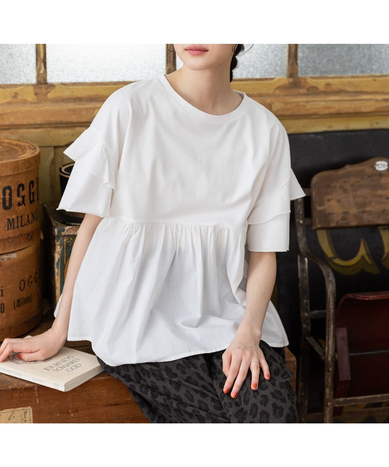 【ニコアンド/niko and】のフリル切り替えペプラムTシャツ インテリア・キッズ・メンズ・レディースファッション・服の通販 founy(ファニー) 　ファッション　Fashion　レディースファッション　Ladies' Fashion Online　トップス・カットソー　Tops/Tshirt　シャツ/ブラウス　Shirts/Blouses　ロング / Tシャツ　T-Shirts　おすすめ　Recommend　タイトスカート　Tight Skirt　ダブル　Double　デニム　Denim　フェミニン　Feminine　フリル　Frills　ペプラム　Peplum　ルーズ　Loose　オフ11|ID: prp329100004554706 ipo3291000000032642255