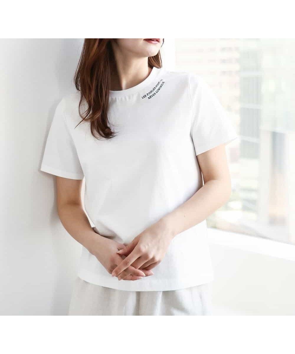 【エムケイ ミッシェルクラン/MK MICHEL KLEIN】の刺繍ロゴTシャツ/接触冷感/UVカット/洗える インテリア・キッズ・メンズ・レディースファッション・服の通販 founy(ファニー) 　ファッション　Fashion　レディースファッション　Fashion for Women　トップス・カットソー　Cut & Sew Tops　シャツ・ブラウス・オフィスカジュアル　Elegant Blouses & Button-Ups　ロングTシャツ・Tシャツ　Longline T-Shirts & Tees　インナー　Innerwear　キャミソール　Camisole, Spaghetti Strap Top　コンパクト　Compact, Small Size　ベーシック　Basic, Essential　冬　Winter / This Winter　夏　Summer　春　Spring　洗える　Machine Washable　秋　Autumn　ホワイト|ID: prp329100004554724 ipo3291000000033595036