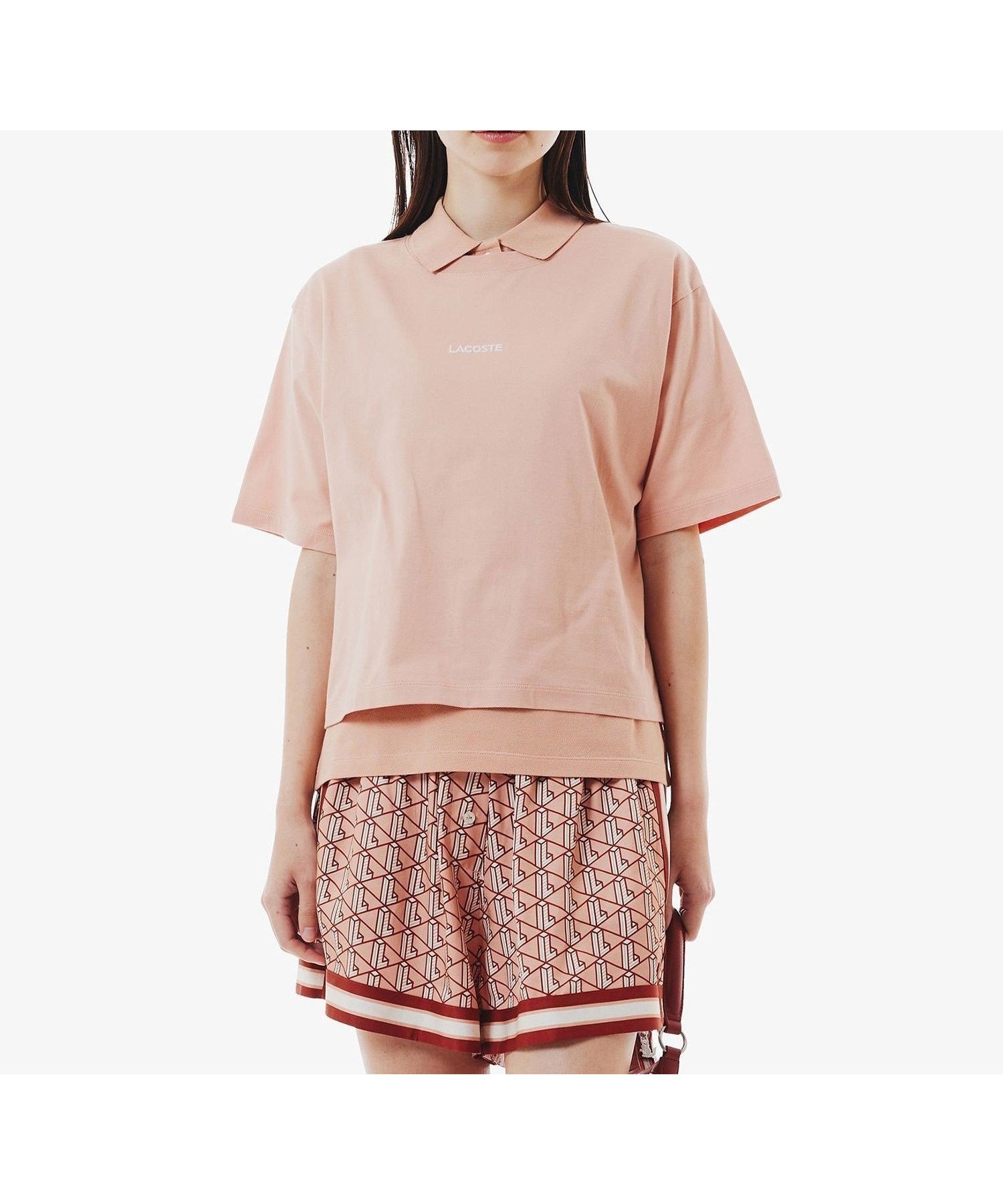 【ラコステ/LACOSTE】のワイド ショートネームステッチTシャツ インテリア・キッズ・メンズ・レディースファッション・服の通販 founy(ファニー) 　ファッション　Fashion　レディースファッション　Ladies' Fashion Online　トップス・カットソー　Tops/Tshirt　シャツ/ブラウス　Shirts/Blouses　ロング / Tシャツ　T-Shirts　クロップド　Cropped　ショート　Short　フロント　Front　モダン　Modern　ワイド　Wide　ブラウン|ID: prp329100004554729 ipo3291000000032669100
