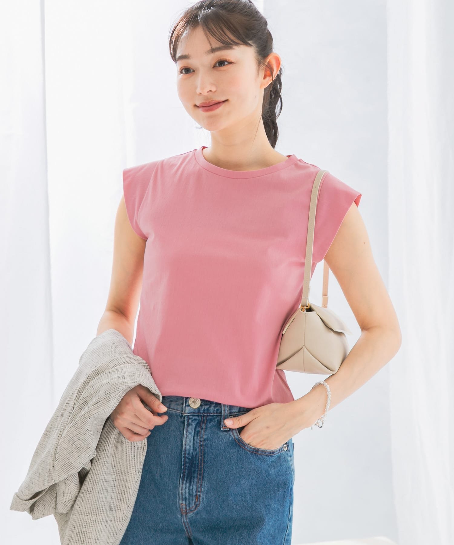 【アーバンリサーチ ロッソ/URBAN RESEARCH ROSSO】のクールタッチスーピマコットンフレンチTシャツ インテリア・キッズ・メンズ・レディースファッション・服の通販 founy(ファニー) 　ファッション　Fashion　レディースファッション　Fashion for Women　トップス・カットソー　Cut & Sew Tops　シャツ・ブラウス・オフィスカジュアル　Elegant Blouses & Button-Ups　ロングTシャツ・Tシャツ　Longline T-Shirts & Tees　2025年　2025　2025春夏・S/S　Spring/Summer 2025 SS25　インナー　Innerwear　サロペット　Overalls, Salopette　シンプル　Simple, Minimal　ジャケット　Jacket, Outerwear　スリーブ　Sleeve, Long Sleeve / Short Sleeve　フレンチ　French, French Style　今季　This Season, Current Season　夏　Summer　S/S・春夏　SS, Spring/Summer, Warm Season　PINK|ID: prp329100004554850 ipo3291000000033317926