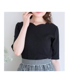 【クチュール ブローチ/Couture Brooch】の【マシンウォッシャブル・アンチピリング・二の腕カバー】ハートネックテレコ5分袖プルオーバー ブラック|ID: prp329100004554961 ipo3291000000033814464
