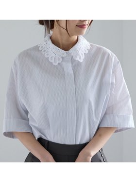【テチチ/Te chichi】のレースカラー5分袖シャツブラウス 人気、トレンドファッション・服の通販 founy(ファニー) ファッション Fashion レディースファッション Fashion for Women トップス・カットソー Cut & Sew Tops シャツ・ブラウス・オフィスカジュアル Elegant Blouses & Button-Ups シンプル Simple, Minimal レース Lace, Lace Fabric |ID:prp329100004554993