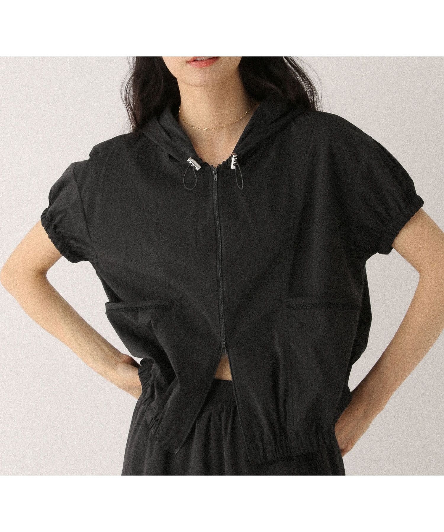 【ヘザー/Heather】のピコレースナイロンフーディ インテリア・キッズ・メンズ・レディースファッション・服の通販 founy(ファニー) 　ファッション　Fashion　レディースファッション　WOMEN　おすすめ　Recommend　ギャザー　Gather　スポーツ　Sports　セットアップ　Set Up　トレンド　Trend　ノースリーブ　No Sleeve　フェミニン　Feminine　ポケット　Pocket　レース　Race　人気　Popularity　羽織　Haori　ブラック|ID: prp329100004555240 ipo3291000000032195038