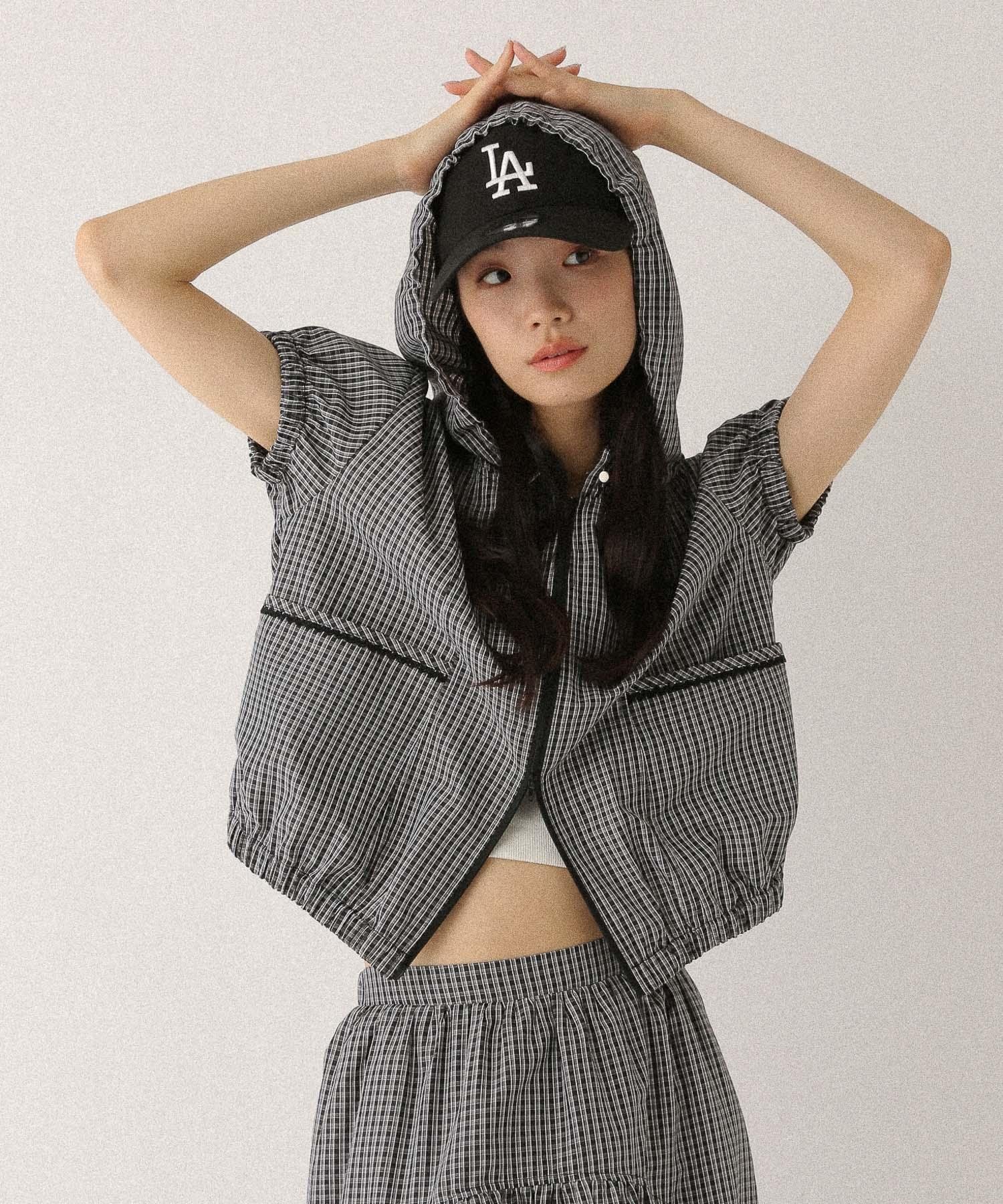 【ヘザー/Heather】のピコレースナイロンフーディ インテリア・キッズ・メンズ・レディースファッション・服の通販 founy(ファニー) 　ファッション　Fashion　レディースファッション　WOMEN　おすすめ　Recommend　ギャザー　Gather　スポーツ　Sports　セットアップ　Set Up　トレンド　Trend　ノースリーブ　No Sleeve　フェミニン　Feminine　ポケット　Pocket　レース　Race　人気　Popularity　羽織　Haori　ブラック系チェック|ID: prp329100004555240 ipo3291000000032195039