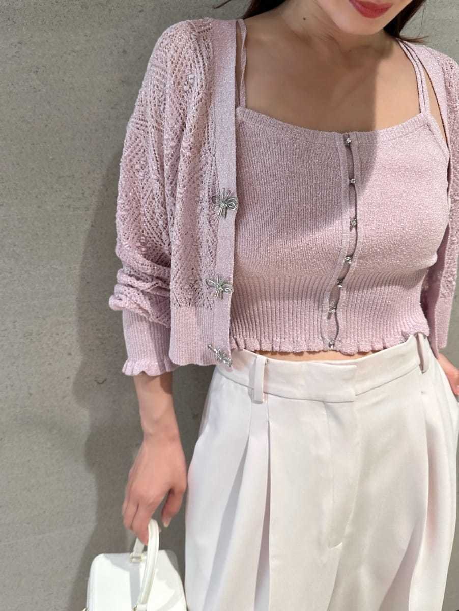 【スナイデル/SNIDEL】のビジューホックニットビスチェ インテリア・キッズ・メンズ・レディースファッション・服の通販 founy(ファニー) 　ファッション　Fashion　レディースファッション　WOMEN　トップス・カットソー　Tops/Tshirt　ニット　Knit Tops　ビスチェ　Bustier　おすすめ　Recommend　ウェーブ　Wave　エレガント 上品　Elegant　シルバー　Silver　ストレート　Straight　デコルテ　Decolletage　ビスチェ　Bustier　フェミニン　Feminine　フリル　Frills　フロント　Front　リボン　Ribbon　PNK[066]|ID: prp329100004555321 ipo3291000000032195452