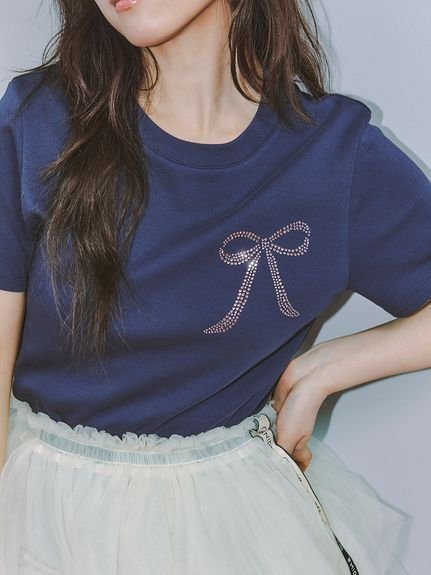 【スナイデル/SNIDEL】のORGANICSラインストーンTシャツ インテリア・キッズ・メンズ・レディースファッション・服の通販 founy(ファニー) 　ファッション　Fashion　レディースファッション　Ladies' Fashion Online　トップス・カットソー　Tops/Tshirt　シャツ/ブラウス　Shirts/Blouses　ロング / Tシャツ　T-Shirts　イエロー　Yellow　オーガニック　Organic　春　Spring　シルバー　Silver　シンプル　Simple　ジャケット　Jacket　ストレート　Straight　ストーン　Stone　トレンド　Trend　フィット　Fit　モチーフ　Motif　リボン　Ribbon　S/S・春夏　Ss・Spring/Summer　おすすめ　Recommend　夏　Summer　B[902]|ID: prp329100004555346 ipo3291000000032608900