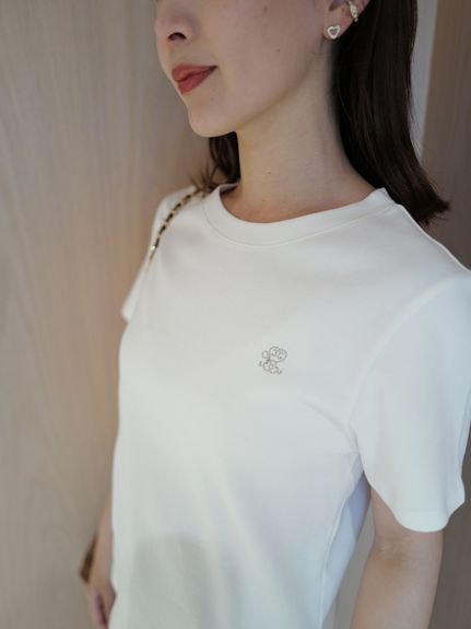【スナイデル/SNIDEL】のORGANICSラインストーンTシャツ インテリア・キッズ・メンズ・レディースファッション・服の通販 founy(ファニー) 　ファッション　Fashion　レディースファッション　Ladies' Fashion Online　トップス・カットソー　Tops/Tshirt　シャツ/ブラウス　Shirts/Blouses　ロング / Tシャツ　T-Shirts　イエロー　Yellow　オーガニック　Organic　春　Spring　シルバー　Silver　シンプル　Simple　ジャケット　Jacket　ストレート　Straight　ストーン　Stone　トレンド　Trend　フィット　Fit　モチーフ　Motif　リボン　Ribbon　S/S・春夏　Ss・Spring/Summer　おすすめ　Recommend　夏　Summer　G[907]|ID: prp329100004555346 ipo3291000000032608907