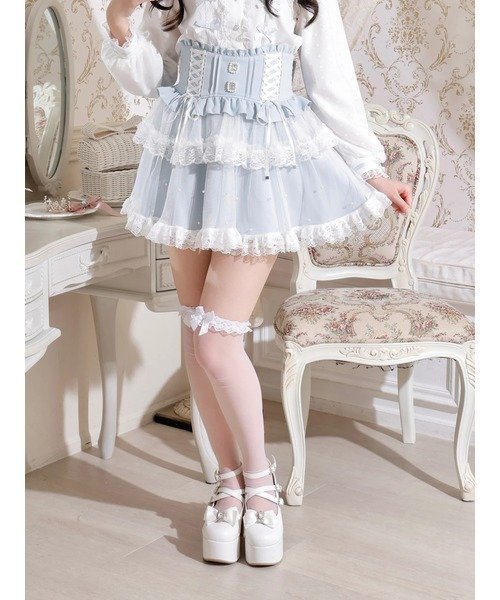 【ノエミ/NOEMIE】のバックリボンパールチュールティアードスカパン インテリア・キッズ・メンズ・レディースファッション・服の通販 founy(ファニー) 　ファッション　Fashion　レディースファッション　Fashion for Women　カットソー　Cut and Sewn Top　ガーリー　Girly, Feminine Style　チュール　Tulip, Tulip Motif　パール　Pearl, Pearl Accent　リボン　Ribbon, Bow　サックス|ID: prp329100004555418 ipo3291000000033424962