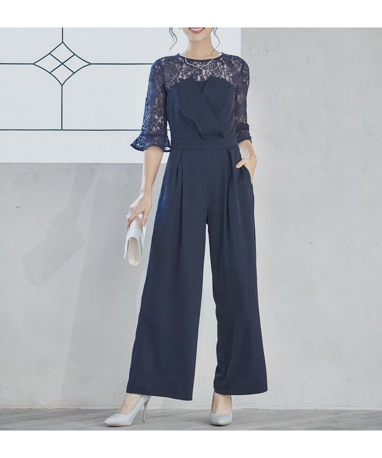 【ドレス/DRESS+】のレースブラウス ジャンプスーツ セットアップ パンツドレス パーティードレス インテリア・キッズ・メンズ・レディースファッション・服の通販 founy(ファニー) 　ファッション　Fashion　レディースファッション　WOMEN　セットアップ　Setup　パンツ　Pants　スーツ　Suit　セットアップ　Set Up　ドレス　Dress　レース　Race　ネイビー|ID: prp329100004555770 ipo3291000000032198849