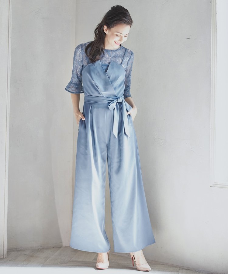 【ドレス/DRESS+】のレースブラウス ジャンプスーツ セットアップ パンツドレス パーティードレス インテリア・キッズ・メンズ・レディースファッション・服の通販 founy(ファニー) 　ファッション　Fashion　レディースファッション　WOMEN　セットアップ　Setup　パンツ　Pants　スーツ　Suit　セットアップ　Set Up　ドレス　Dress　レース　Race　ブルー|ID: prp329100004555770 ipo3291000000032198853