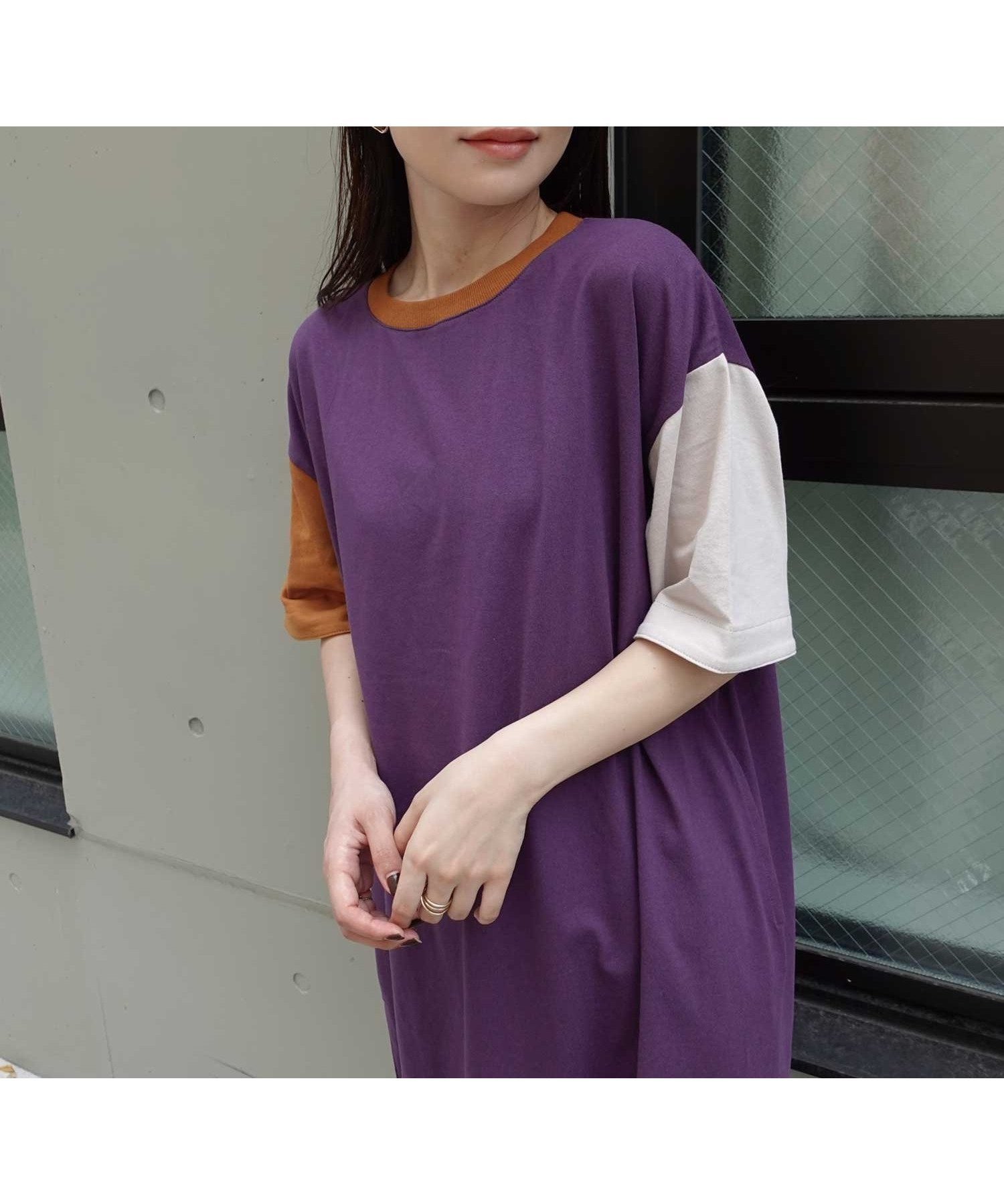 【コーナーズ/CORNERS】のUSAコットンビッグシルエットTシャツワンピース インテリア・キッズ・メンズ・レディースファッション・服の通販 founy(ファニー) 　ファッション　Fashion　レディースファッション　WOMEN　ワンピース　Dress　シャツワンピース　Shirt Dresses　パープル系その他|ID: prp329100004555795 ipo3291000000032519657