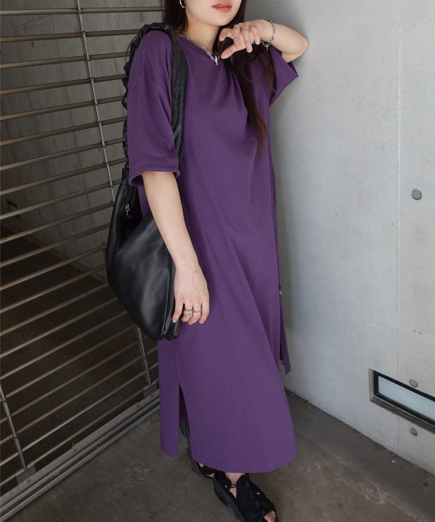 【コーナーズ/CORNERS】のUSAコットンビッグシルエットTシャツワンピース インテリア・キッズ・メンズ・レディースファッション・服の通販 founy(ファニー) 　ファッション　Fashion　レディースファッション　WOMEN　ワンピース　Dress　シャツワンピース　Shirt Dresses　パープル|ID: prp329100004555795 ipo3291000000032519659