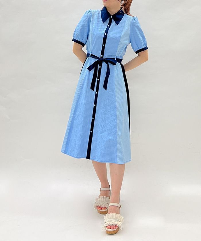 【アクシーズファム/axes femme】のストライプ配色シャツワンピース インテリア・キッズ・メンズ・レディースファッション・服の通販 founy(ファニー) https://founy.com/ ファッション Fashion レディースファッション WOMEN ワンピース Dress シャツワンピース Shirt Dresses おすすめ Recommend サンダル Sandals ストライプ Stripe 切替 Switching 夏 Summer |ID: prp329100004555834 ipo3291000000032199535