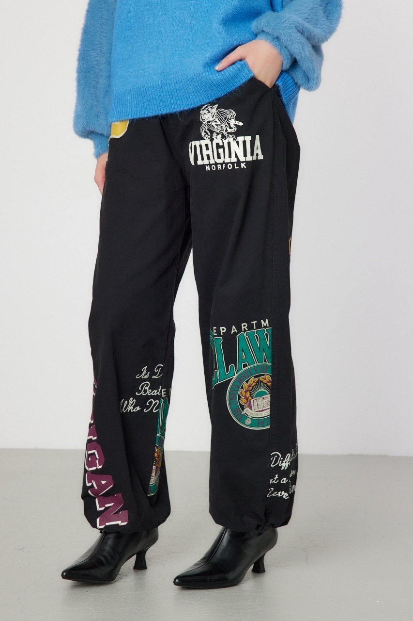 【ロデオクラウンズワイドボウル/RODEO CROWNS WIDE BOWL】のCollege Print パンツ インテリア・キッズ・メンズ・レディースファッション・服の通販 founy(ファニー) 　ファッション　Fashion　レディースファッション　Fashion for Women　パンツ　Pants & Trousers　おすすめ　Recommended / Our Picks　ガーリー　Girly, Feminine Style　シンプル　Simple, Minimal　ツイル　Twist, Twisted Detail　プリント　Print, Printed Pattern　ポケット　Pocket, Pocket Detail　BLK|ID: prp329100004555848 ipo3291000000033195733