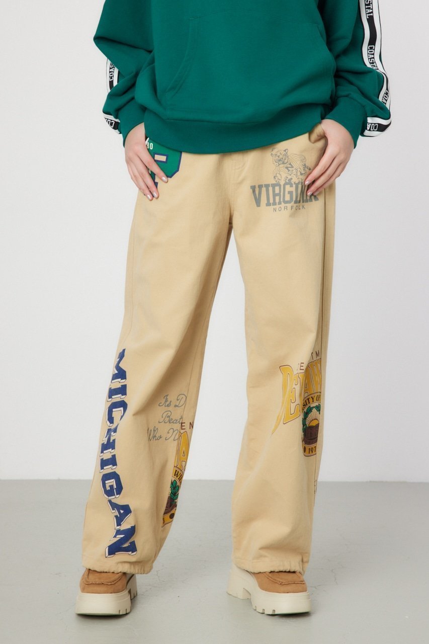 【ロデオクラウンズワイドボウル/RODEO CROWNS WIDE BOWL】のCollege Print パンツ インテリア・キッズ・メンズ・レディースファッション・服の通販 founy(ファニー) 　ファッション　Fashion　レディースファッション　Fashion for Women　パンツ　Pants & Trousers　おすすめ　Recommended / Our Picks　ガーリー　Girly, Feminine Style　シンプル　Simple, Minimal　ツイル　Twist, Twisted Detail　プリント　Print, Printed Pattern　ポケット　Pocket, Pocket Detail　BEG|ID: prp329100004555848 ipo3291000000033195735