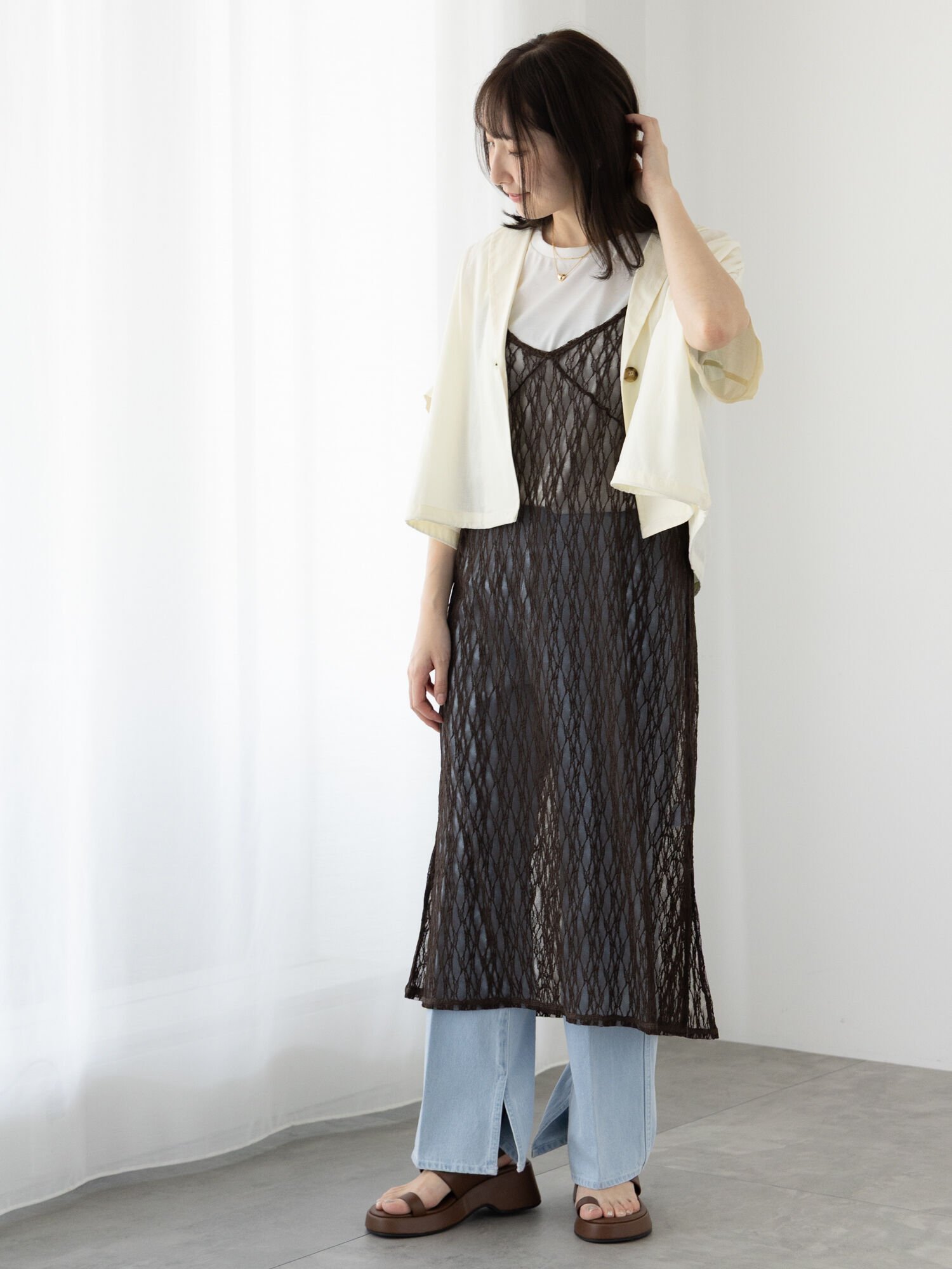 【テチチ/Te chichi】のチュールレースキャミワンピース インテリア・キッズ・メンズ・レディースファッション・服の通販 founy(ファニー) 　ファッション　Fashion　レディースファッション　WOMEN　ワンピース　Dress　キャミワンピース　No Sleeve Dresses　キャミワンピース　Cami Dress　ロング　Long　定番　Standard　ブラウン|ID: prp329100004555850 ipo3291000000032250355