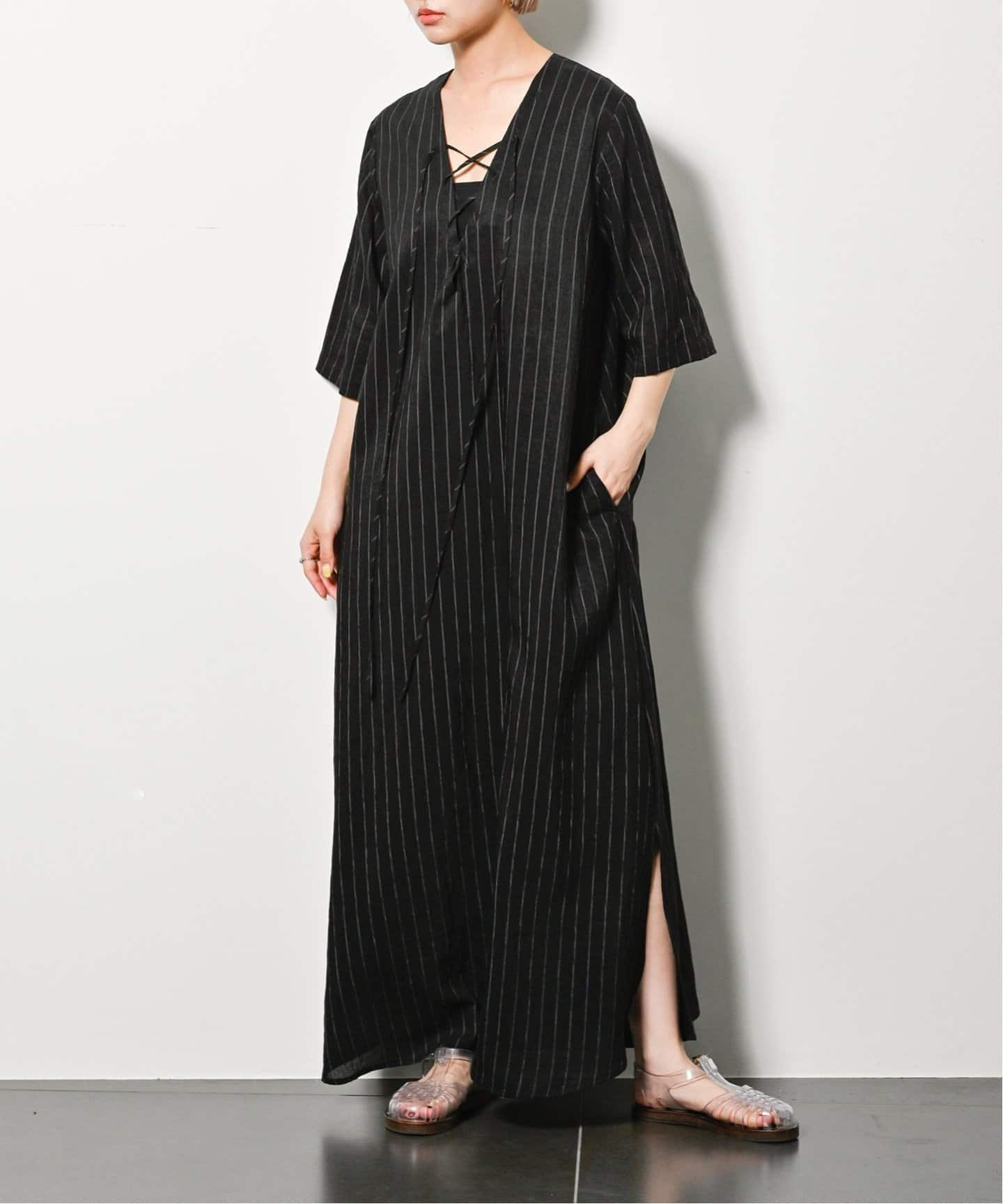 【シティーショップ/CITYSHOP】のLACE UP LINEN DRESS ワンピース インテリア・キッズ・メンズ・レディースファッション・服の通販 founy(ファニー) 　ファッション　Fashion　レディースファッション　Fashion for Women　ワンピース　Dresses　フォーマル・パーティードレス・結婚式用ドレス　Elegant & Casual Dresses　2025年　2025　2025春夏・S/S　Spring/Summer 2025 SS25　シンプル　Simple, Minimal　ストライプ　Stripe, Striped Pattern　ドレス　Dress, One-Piece　レース　Lace, Lace Fabric　夏　Summer　ブラック|ID: prp329100004555900 ipo3291000000032721800