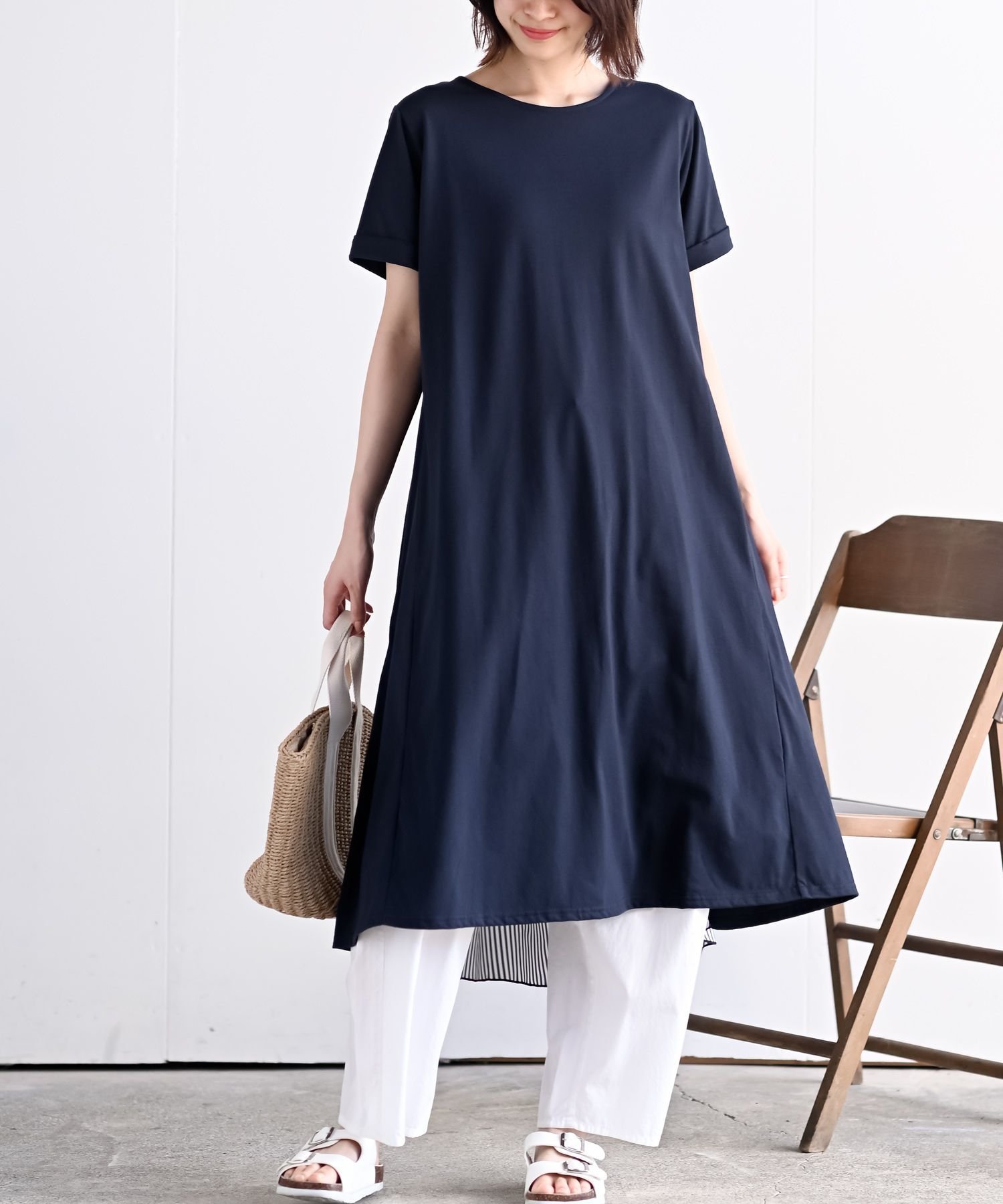 【アールピーエス/rps】のBACKシャンワンピース インテリア・キッズ・メンズ・レディースファッション・服の通販 founy(ファニー) 　ファッション　Fashion　レディースファッション　Fashion for Women　ワンピース　Dresses　カットソー　Cut and Sewn Top　ガーリー　Girly, Feminine Style　ギャザー　Gathered, Ruffled　ストライプ　Stripe, Striped Pattern　チェック　Check, Plaid, Tartan　ポケット　Pocket, Pocket Detail　ミックス　Mix, Mixed Style　リボン　Ribbon, Bow　ネイビー|ID: prp329100004555942 ipo3291000000033176019