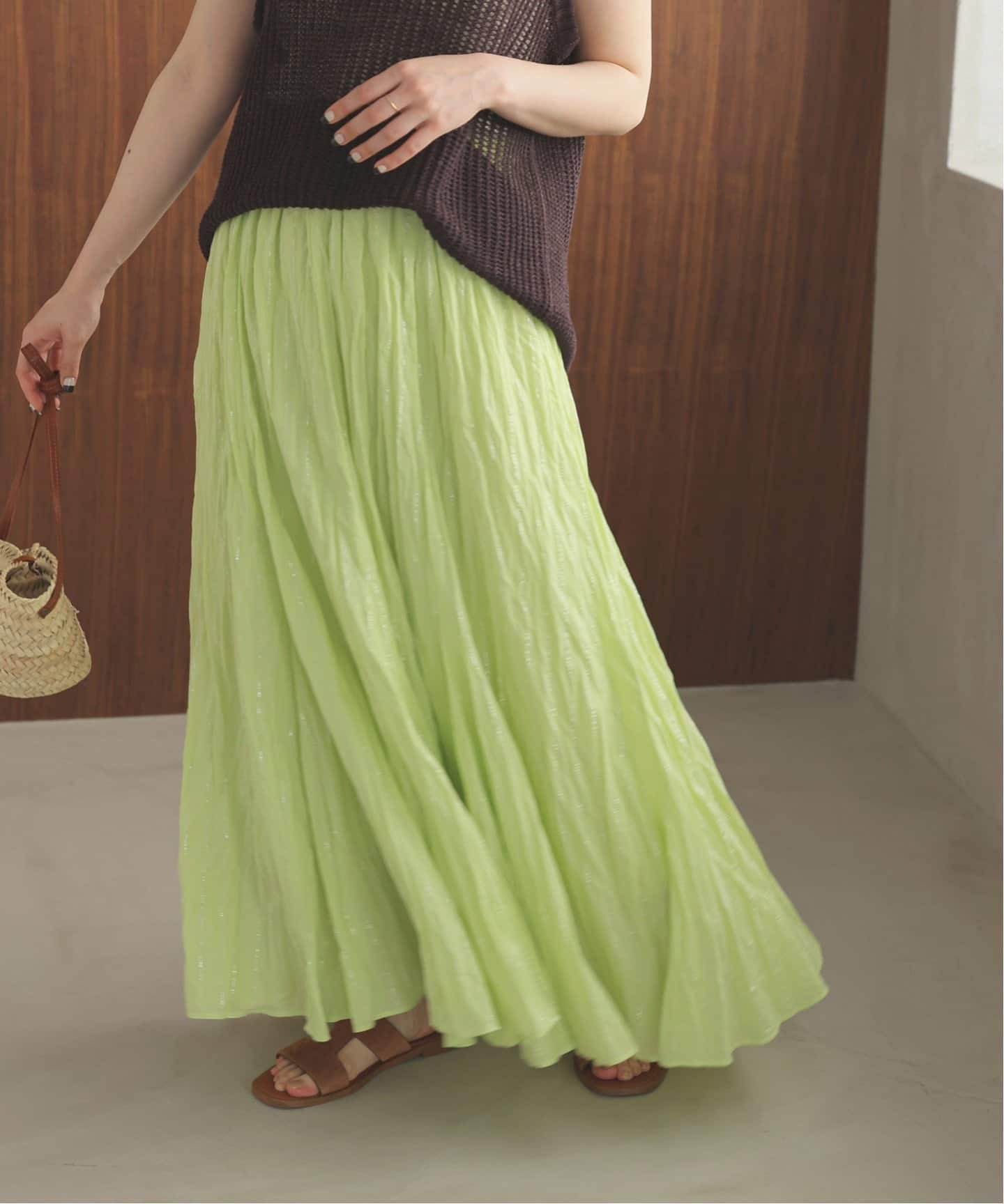 【スローブ イエナ/SLOBE IENA】のクリンクルフレアスカート インテリア・キッズ・メンズ・レディースファッション・服の通販 founy(ファニー) 　ファッション　Fashion　レディースファッション　Fashion for Women　スカート　Skirts　Aライン・フレアスカート　A-Line & Flared Skirts　2025年　2025　2025春夏・S/S　Spring/Summer 2025 SS25　インド　Indian Textile　キャミワンピース　Cami Dress, Slip Dress　サテン　Satin, Glossy Fabric　サマー　Summer, Summer Style　スカーフ　Scarf, Neckwear　ティアードワンピース　Tiered Dress, Flared Dress　リラックス　Relax, Relaxed Fit　夏　Summer　春　Spring　S/S・春夏　SS, Spring/Summer, Warm Season　グリーン B|ID: prp329100004556065 ipo3291000000032684098