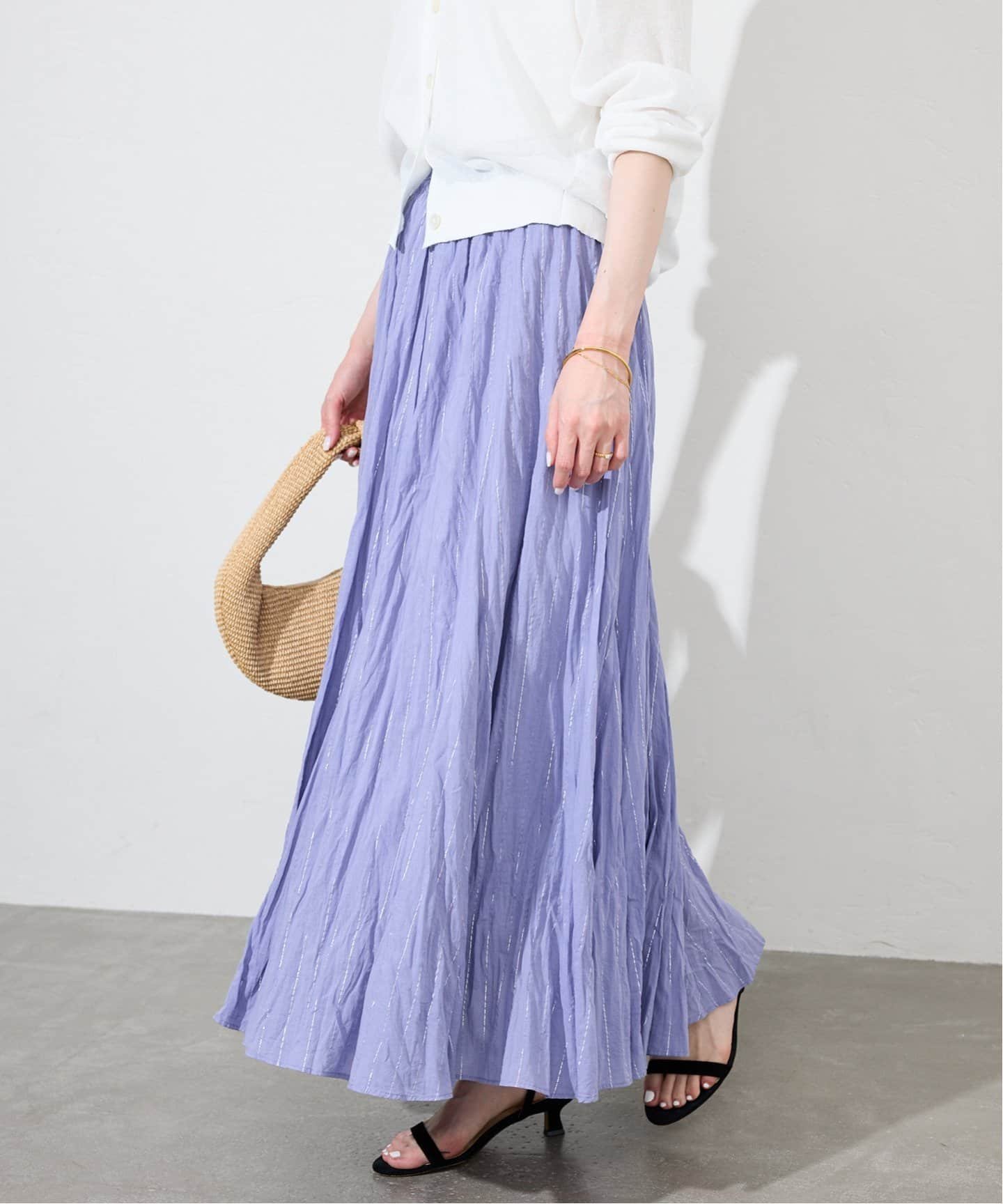 【スローブ イエナ/SLOBE IENA】のクリンクルフレアスカート インテリア・キッズ・メンズ・レディースファッション・服の通販 founy(ファニー) 　ファッション　Fashion　レディースファッション　Fashion for Women　スカート　Skirts　Aライン・フレアスカート　A-Line & Flared Skirts　2025年　2025　2025春夏・S/S　Spring/Summer 2025 SS25　インド　Indian Textile　キャミワンピース　Cami Dress, Slip Dress　サテン　Satin, Glossy Fabric　サマー　Summer, Summer Style　スカーフ　Scarf, Neckwear　ティアードワンピース　Tiered Dress, Flared Dress　リラックス　Relax, Relaxed Fit　夏　Summer　春　Spring　S/S・春夏　SS, Spring/Summer, Warm Season　パープル B|ID: prp329100004556065 ipo3291000000032684099