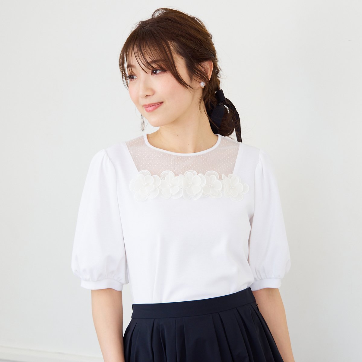 【ローズティアラ/Rose Tiara】のドットチュールカットソー インテリア・キッズ・メンズ・レディースファッション・服の通販 founy(ファニー) 　ファッション　Fashion　レディースファッション　Fashion for Women　トップス・カットソー　Cut & Sew Tops　カットソー・ベーシックTシャツ　Cut-and-Sewn Tops / Stretch Tees & Basics　インド　Indian Textile　オレンジ　Orange　カットソー　Cut and Sewn Top　シルケット　Silket, Silky Cotton　フラワー　Flower, Floral　モチーフ　Motif, Design Theme　エレガント 上品　Elegant　人気　Popular, Best Seller　夏　Summer　定番　Standard, Basic Item　オフ|ID: prp329100004556119 ipo3291000000032723541