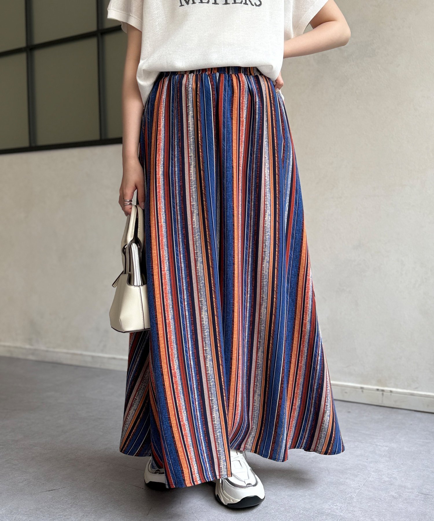 【シェトワ/Chez toi】のマルチストライプ柄フレアスカート 人気、トレンドファッション・服の通販 founy(ファニー) 　ファッション　Fashion　レディースファッション　Fashion for Women　スカート　Skirts　Aライン・フレアスカート　A-Line & Flared Skirts　春　Spring　カットソー　Cut and Sewn Top　サンダル　Sandals, Summer Shoes　ショート　Short, Short Length　シンプル　Simple, Minimal　ストライプ　Stripe, Striped Pattern　スニーカー　Sneakers, Trainers　フレア　Flare, Flared　リラックス　Relax, Relaxed Fit　プチプライス・低価格　Affordable / Budget Price　おすすめ　Recommended / Our Picks　夏　Summer　エレガント 上品　Elegant　 other-1|ID: prp329100004556237 ipo3291000000032725999