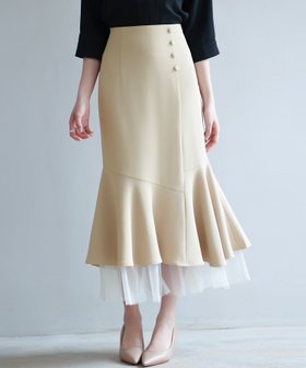 【セゾンドパピヨン/SAISON DE PAPILLON】のチュールドッキングハイウエストスカート 人気、トレンドファッション・服の通販 founy(ファニー) ファッション Fashion レディースファッション WOMEN スカート Skirt アシンメトリー Asymmetry カットソー Cut And Sew シンプル Simple チュール Tulle ドッキング Docking フェミニン Feminine フレア Flare フロント Front マーメイド Mermaid ワンポイント One Point |ID:prp329100004556281