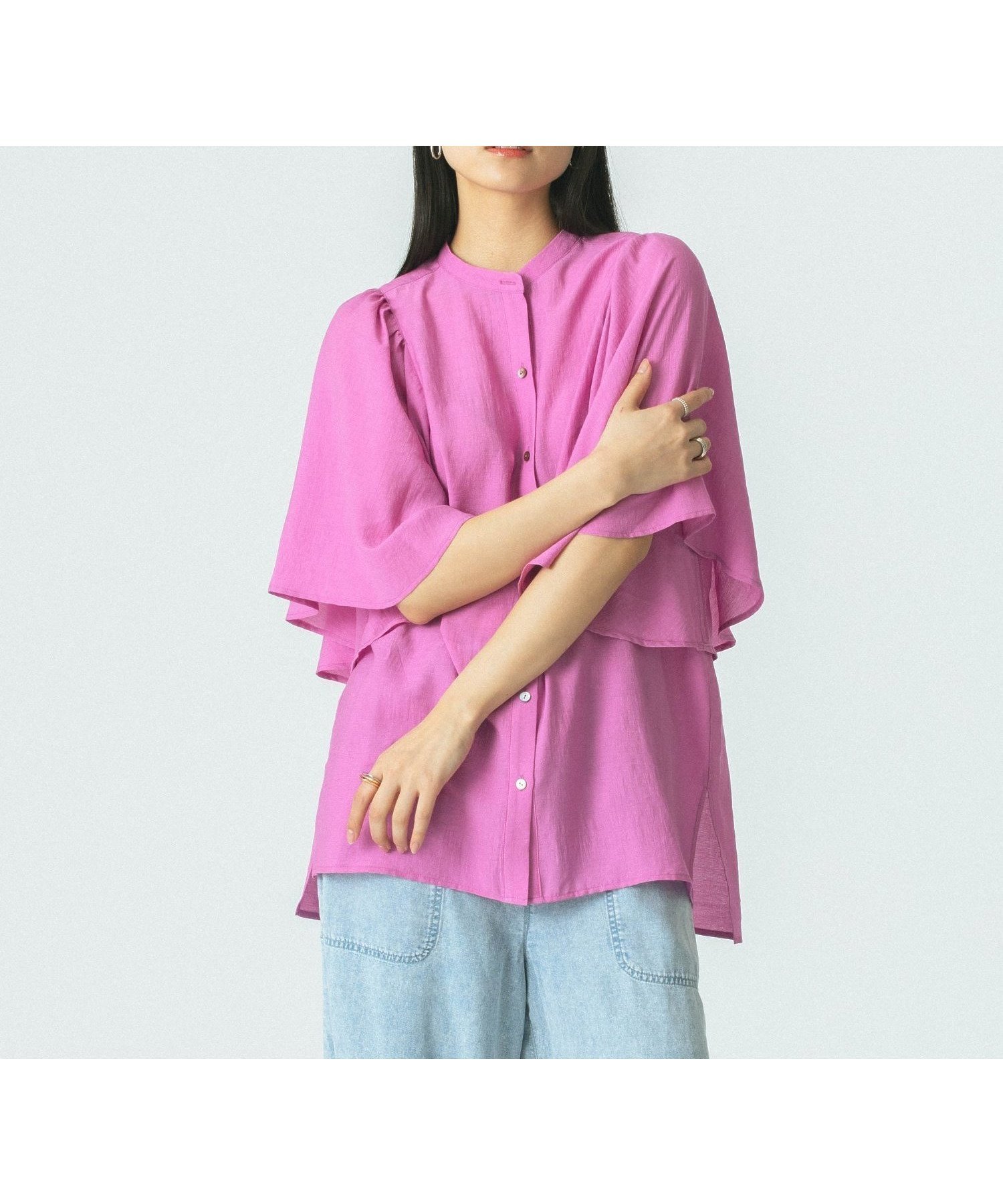 【ローズバッド/ROSE BUD】のFLARE SLEEVE BLOUSE インテリア・キッズ・メンズ・レディースファッション・服の通販 founy(ファニー) 　ファッション　Fashion　レディースファッション　WOMEN　トップス・カットソー　Tops/Tshirt　とろみ　Thickness　スリーブ　Sleeve　フレア　Flare　PINK|ID: prp329100004556284 ipo3291000000032316926