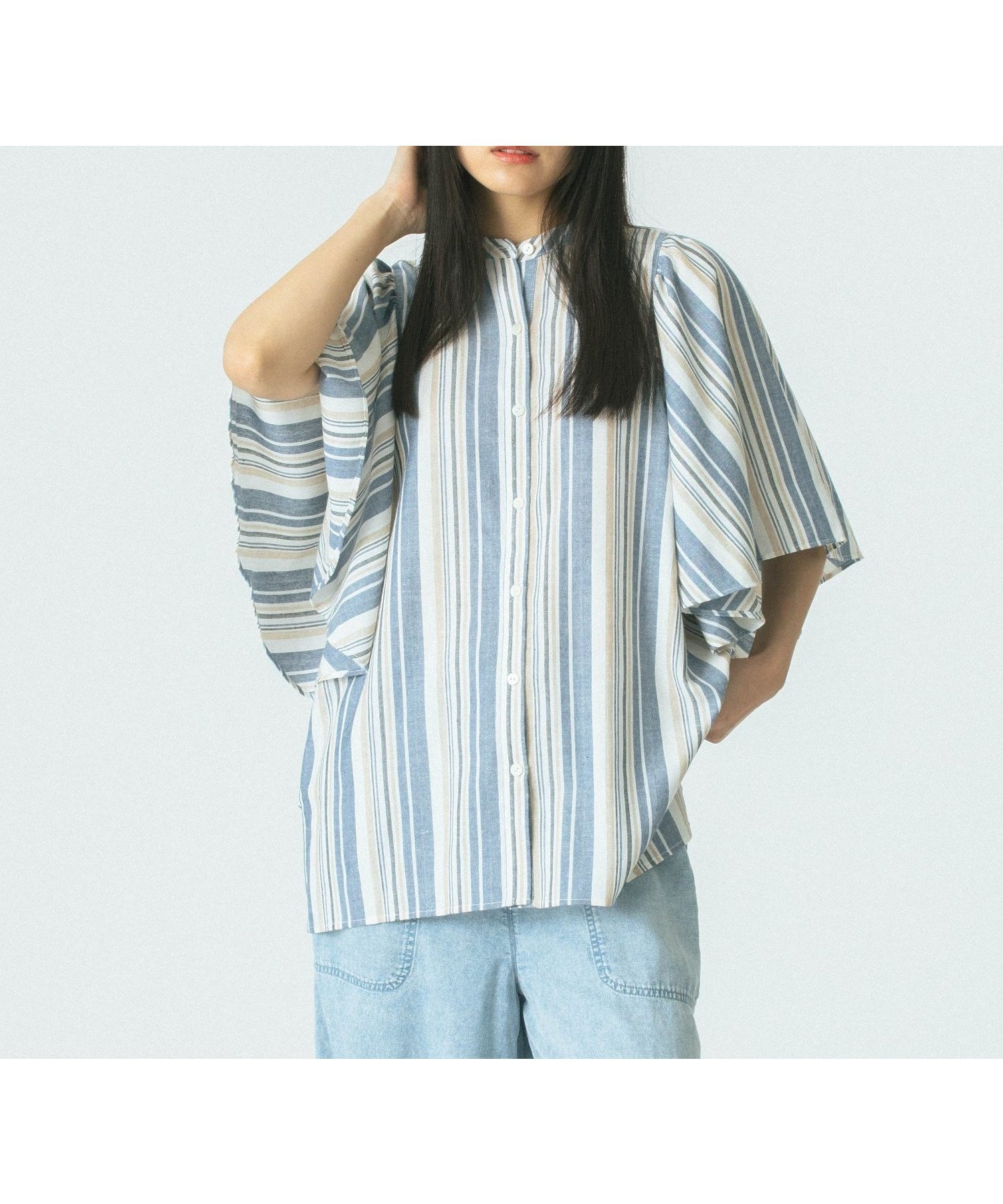 【ローズバッド/ROSE BUD】のFLARE SLEEVE BLOUSE インテリア・キッズ・メンズ・レディースファッション・服の通販 founy(ファニー) 　ファッション　Fashion　レディースファッション　WOMEN　トップス・カットソー　Tops/Tshirt　とろみ　Thickness　スリーブ　Sleeve　フレア　Flare　BLUE|ID: prp329100004556284 ipo3291000000032316930