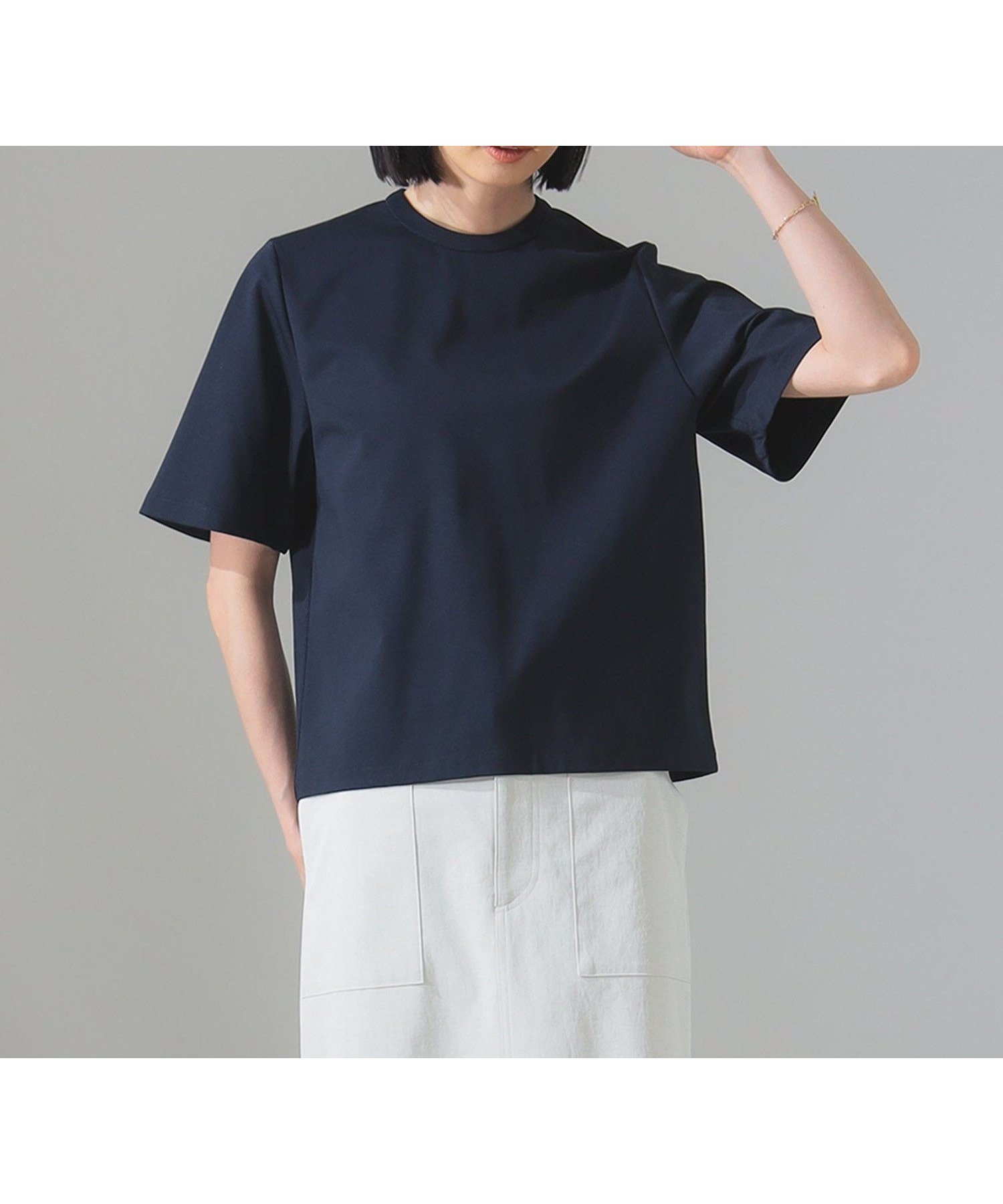 【デミルクス ビームス/Demi-Luxe BEAMS】のバックファスナー ポンチTシャツ インテリア・キッズ・メンズ・レディースファッション・服の通販 founy(ファニー) 　ファッション　Fashion　レディースファッション　WOMEN　トップス・カットソー　Tops/Tshirt　シャツ/ブラウス　Shirts/Blouses　ロング / Tシャツ　T-Shirts　バッグ　Bag　インナー　Inner　カットソー　Cut And Sew　シンプル　Simple　ジャケット　Jacket　エレガント 上品　Elegant　NAVY|ID: prp329100004556333 ipo3291000000032204334