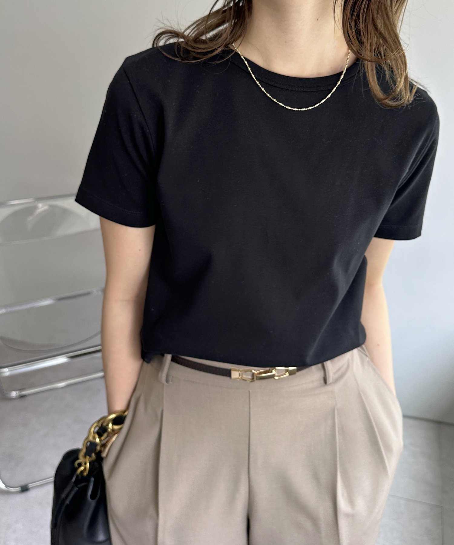 【ディスコート/Discoat】のコンパクトTシャツ インテリア・キッズ・メンズ・レディースファッション・服の通販 founy(ファニー) 　ファッション　Fashion　レディースファッション　WOMEN　トップス・カットソー　Tops/Tshirt　シャツ/ブラウス　Shirts/Blouses　ロング / Tシャツ　T-Shirts　コンパクト　Compact　シンプル　Simple　ストレッチ　Stretch　フィット　Fit　エレガント 上品　Elegant　ブラック|ID: prp329100004556372 ipo3291000000032293888