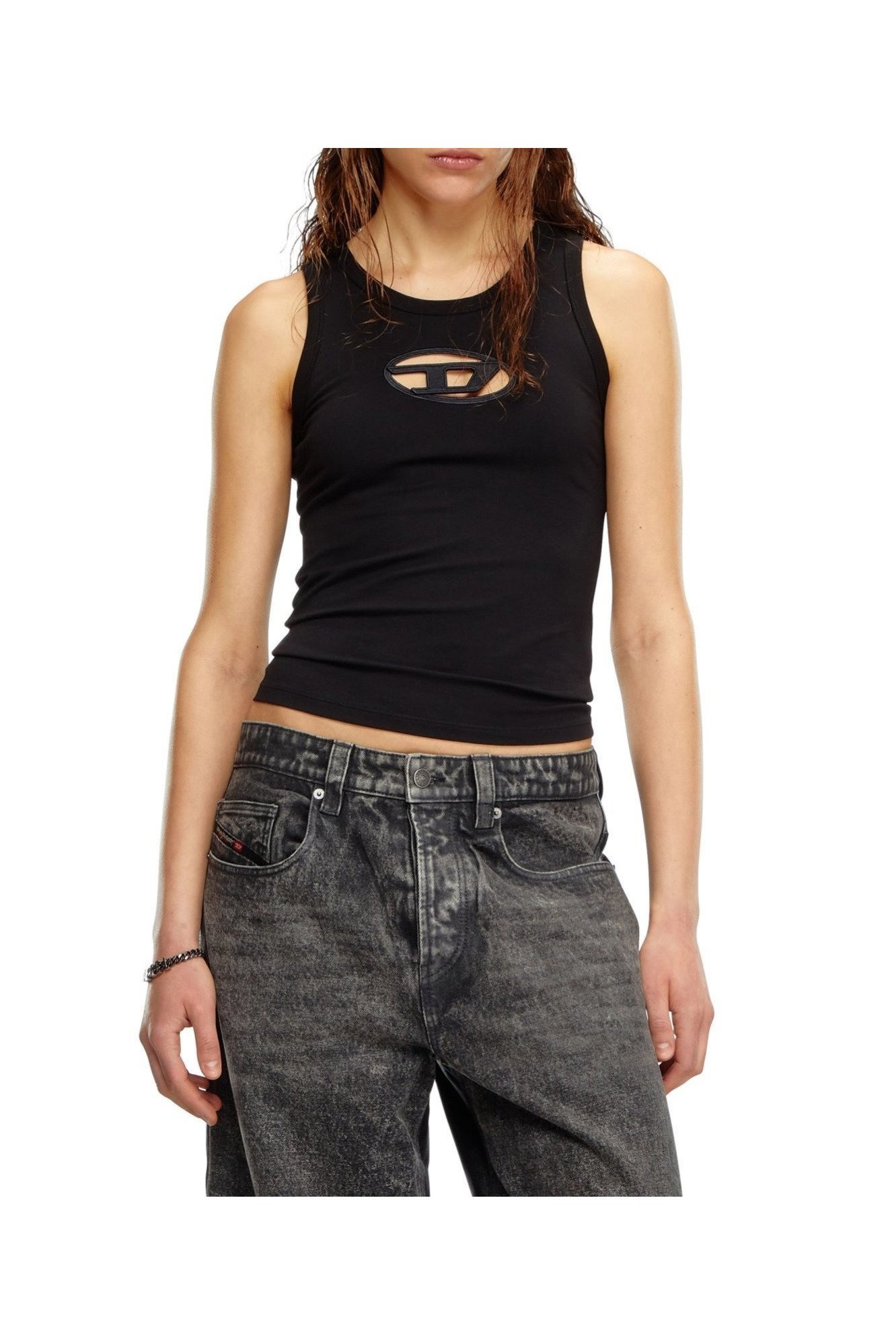 【ディーゼル/DIESEL】のレディース タンクトップ インテリア・キッズ・メンズ・レディースファッション・服の通販 founy(ファニー) 　ファッション　Fashion　レディースファッション　Fashion for Women　インナー　Innerwear　オーバル　Oval Design　カーディガン　Cardigan, Knitwear　ストレッチ　Stretch, Stretchy Fabric　タンク　Tank Top, Sleeveless Top　ワンポイント　One Point, Statement Accent　ブラック|ID: prp329100004556520 ipo3291000000033557857