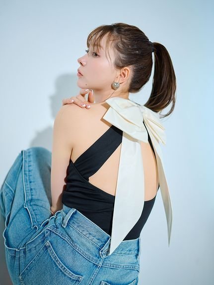 【リリーブラウン/Lily Brown】の【LILY BROWN Lingerie】バックリボンボディスーツ インテリア・キッズ・メンズ・レディースファッション・服の通販 founy(ファニー) 　ファッション　Fashion　レディースファッション　WOMEN　スーツ　Suits　アメリカン　American　ストレッチ　Stretch　スリーブ　Sleeve　スーツ　Suit　タフタ　Taffeta　トレンド　Trend　ビッグ　Big　フロント　Front　リボン　Ribbon　BLK[009]|ID: prp329100004556613 ipo3291000000032488658